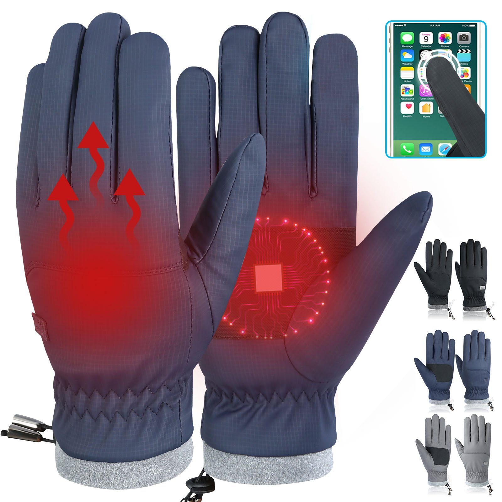 BTTO Skihandschuhe Wasserdichte Winterhandschuhe,Damen Touchscreen Handschuhe Winddicht und Wasserdich Skihandschuhe, rutschfest Fahrradhandschuhe Grau