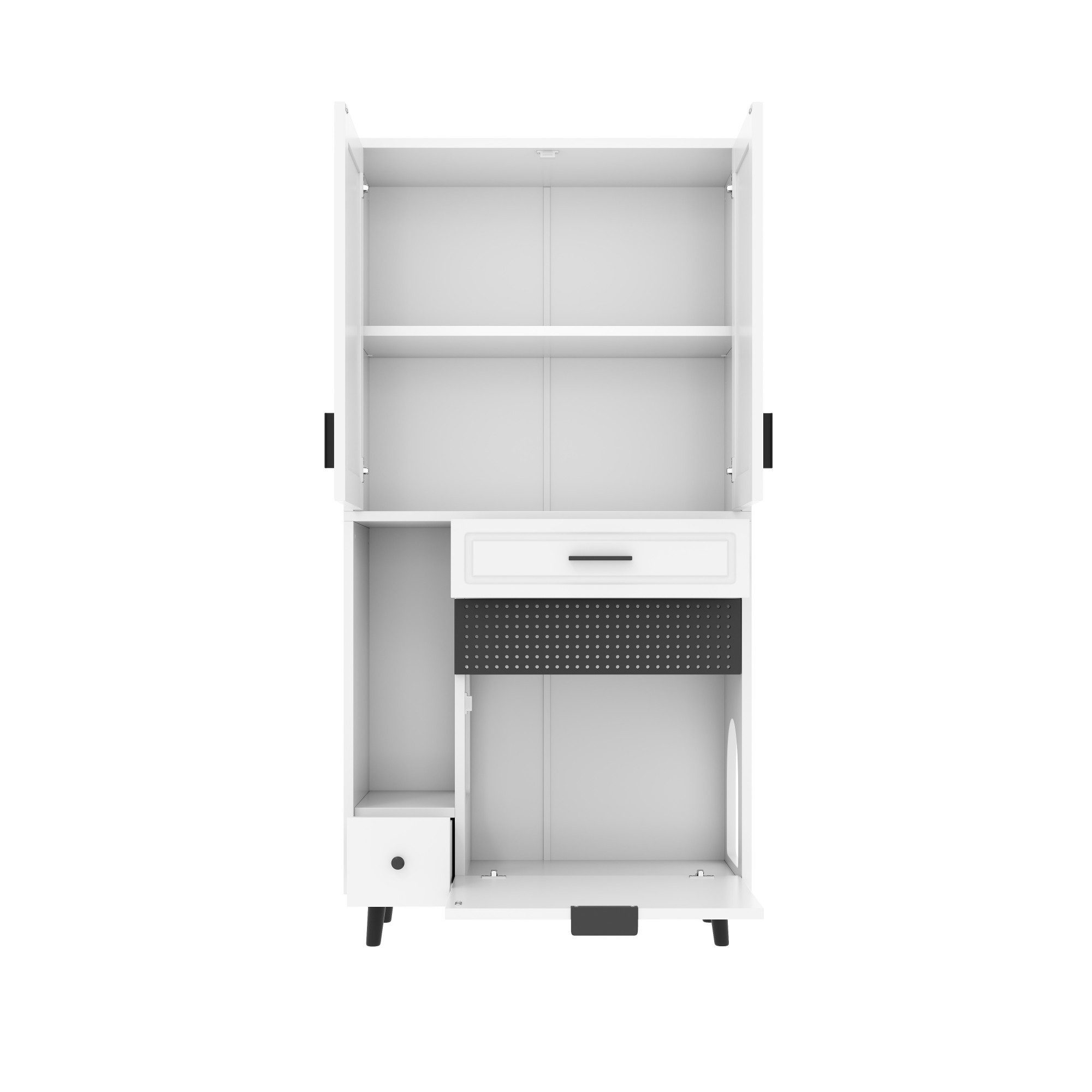 LVHOM Hochschrank 80x40x161cm, Katzenkloschrank, Katzenhaus, Tierhaus mit Bogentür (4 Staufächer + 2 Schubladen, höhenverstellbarer oberer Einlegeboden, geräuschloses Öffnen und Schließen, Tragkraft 50 kg) geeignet für Wohnzimmer, Schlafzimmer, Büro und Arbeitszimmer