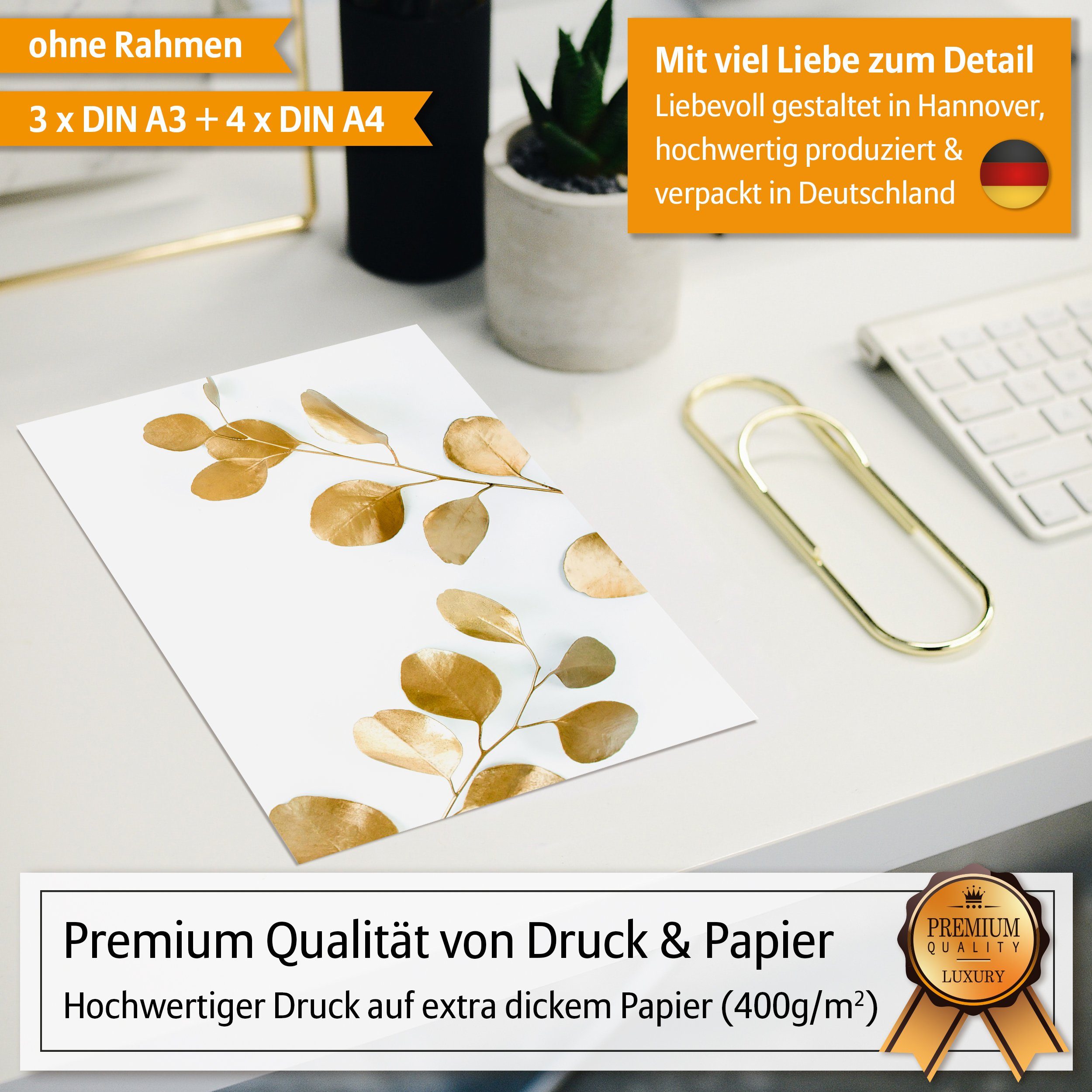 Hyggelig Home Poster Good Vibes - Premium Poster Set OHNE & MIT Rahmen - Wandbilder Moments, Emotionen (Set, 7 St), Collage Pflanzen, Qualitätsdruck auf dickem Papier