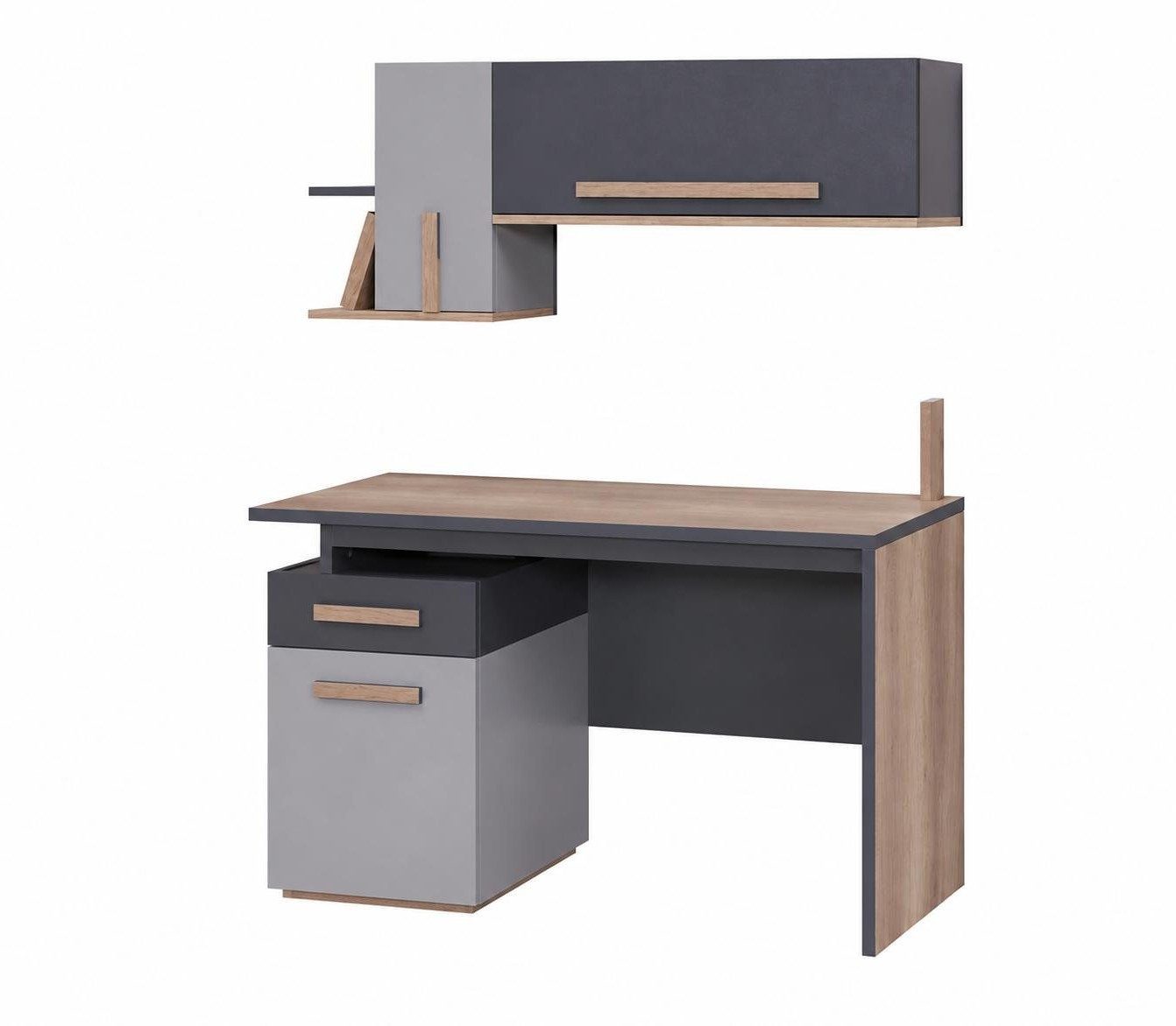 Xlmoebel Regal-Schreibtisch Schreibtisch Grau Braun Holz Wandregal Schubladen Stauraum Homeoffice (1-St., 1-tlg)