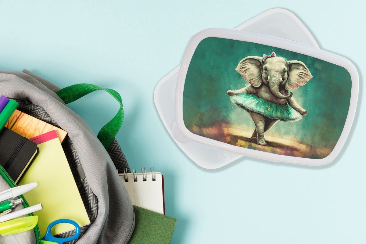 Jungs Bogen - Farbe - MuchoWow (2-tlg), für weiß Kinder, Mädchen Elefant Kunststoff, - Ballerina Porträt Erwachsene, Lunchbox für Brotdose, und Brotbox und - Kinder -