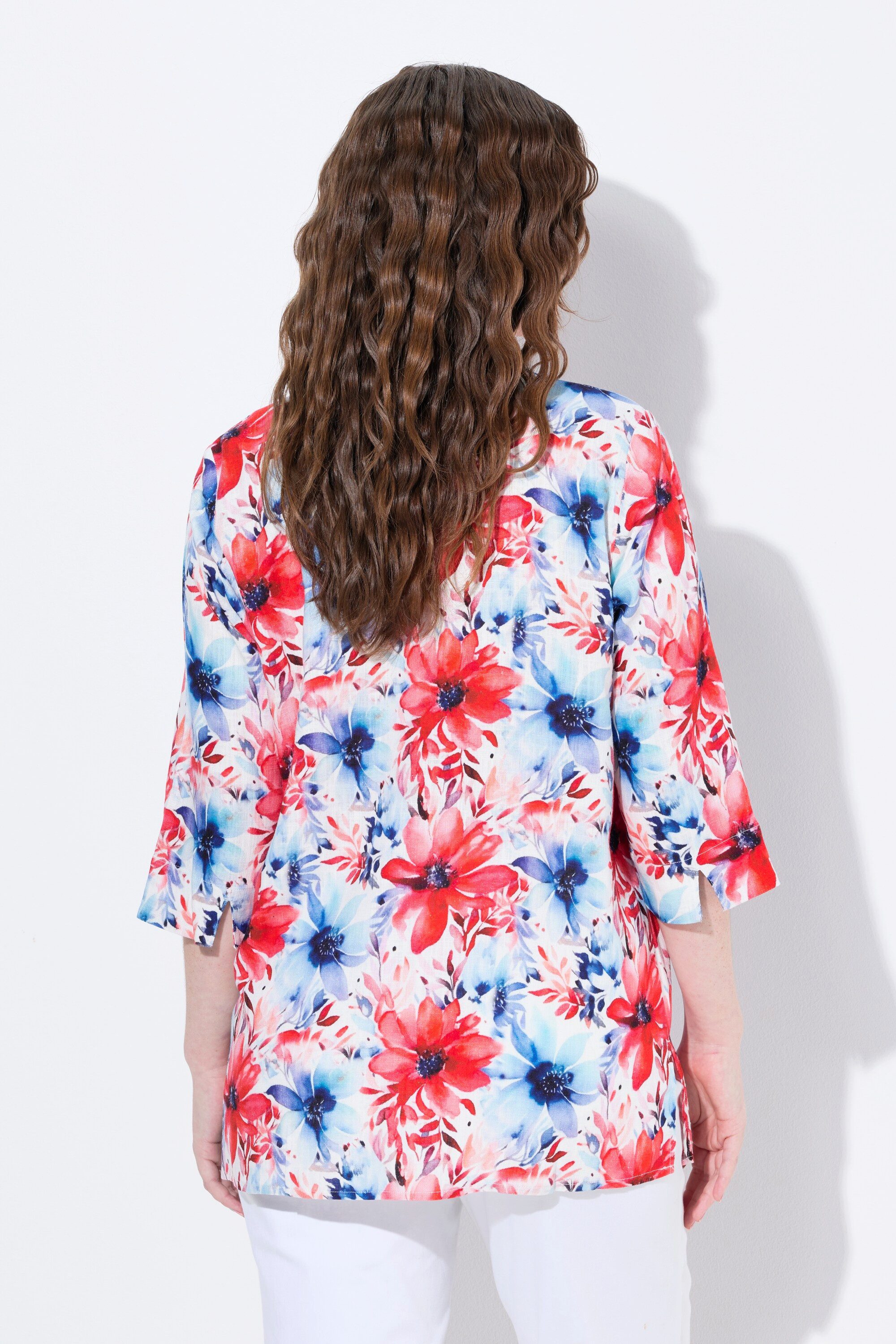 Ulla Popken Tunika Leinenmix-Bluse A-Linie Tunika-Ausschnitt 3/4-Arm