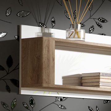 Lomadox Wandregal LATINA-161, Regal Bücherregal Wandboard modern in weiß Hochglanz mit Eiche