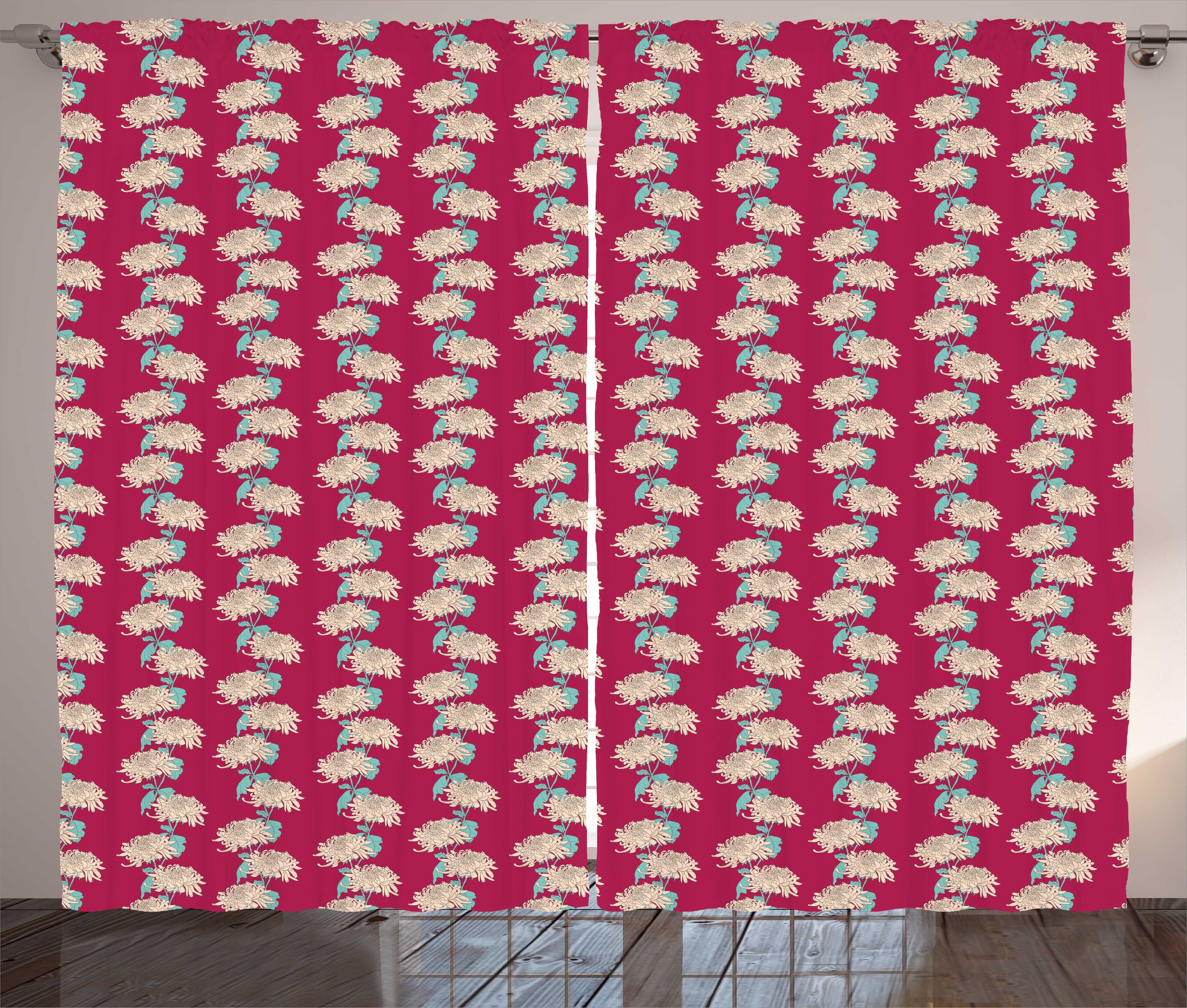 Gardine Schlafzimmer Kräuselband Vorhang mit Schlaufen und Haken, Abakuhaus, Frühling Chrysantheme-Blüten-Motiv