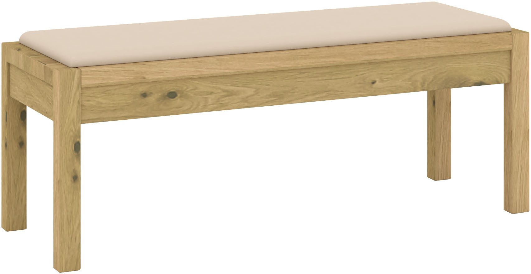 Musterring Bettbank Savona, Sitzbank, Ankleidebank, massiv Bianco-Eiche (Polster Kunstleder, Lieferung montiert, Sitzhöhe 46,3 cm), in Bianco-Eiche massiv, Auflage aus Kunstleder Champagner