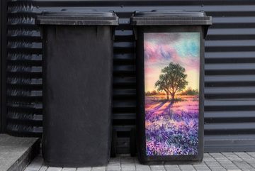 MuchoWow Wandsticker Lavendel - Farbe - Vögel - Bäume - Lila (1 St), Mülleimer-aufkleber, Mülltonne, Sticker, Container, Abfalbehälter