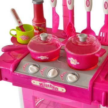vidaXL Kinder-Küchenset Kinderküche mit Zubehör Spielküche mit Licht und Soundeffekten Rosa