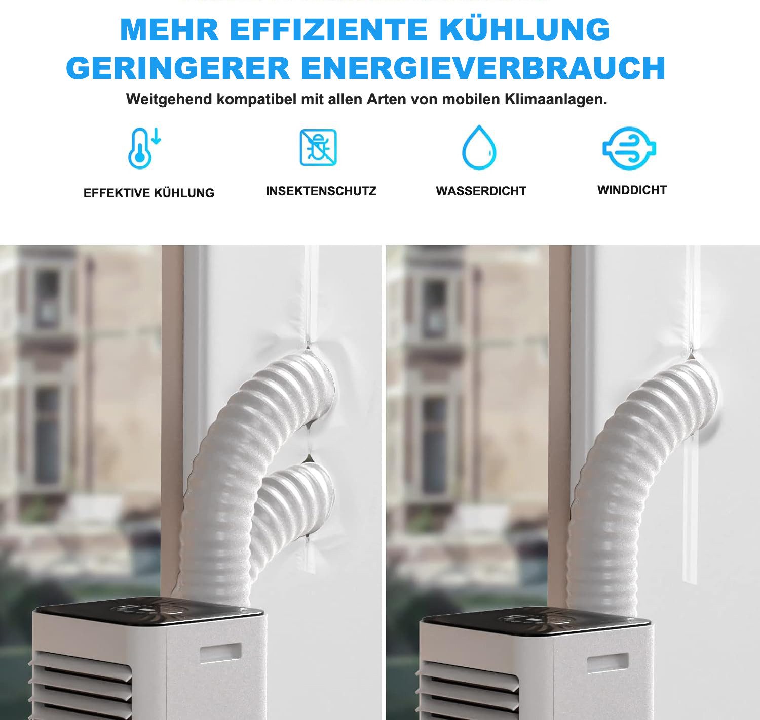 Diwzbyn Türdichtband Türabdichtung für Mobile Klimaanlage – Balkontür Fensterabdichtung, (1-St), mit Reißverschluss, Hot Air Stop, ohne Bohren, 90x210 cm