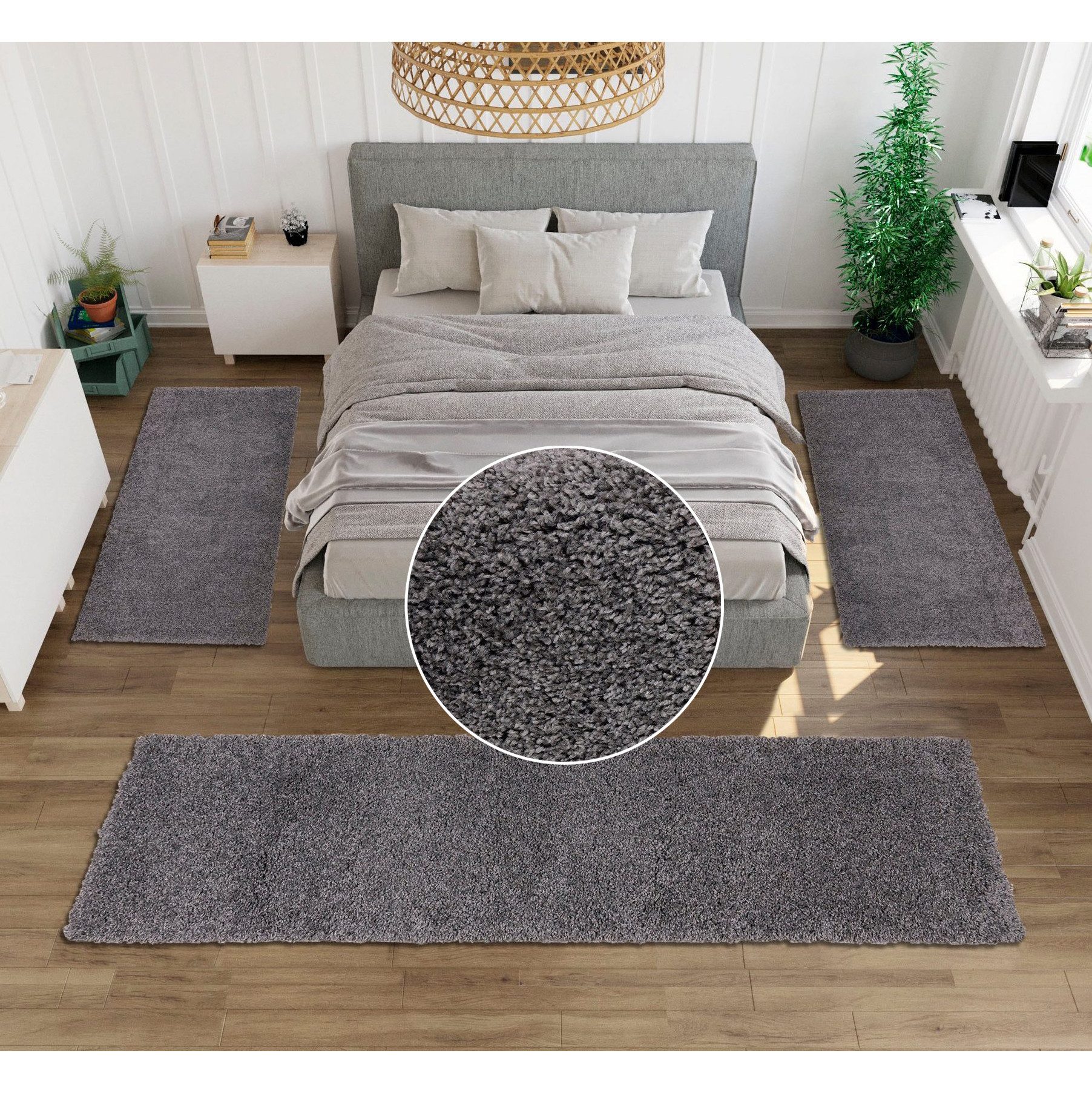 Bruno Banani Bettumrandung Shaggy Soft, Höhe 30 mm, (3-tlg), gewebt, Uni-Fa günstig online kaufen