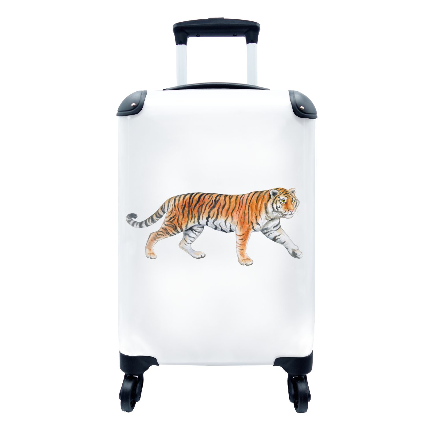 MuchoWow Handgepäckkoffer Tiger - Weiß - Orange, 4 Rollen, Reisetasche mit rollen, Handgepäck für Ferien, Trolley, Reisekoffer