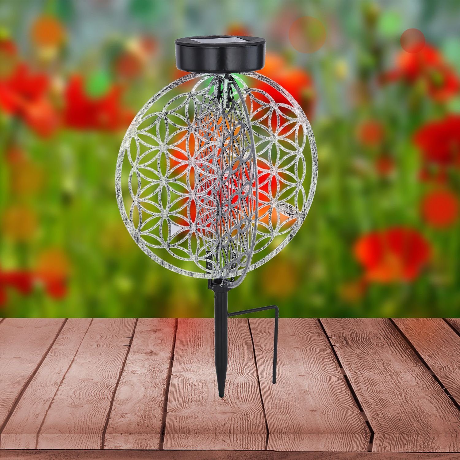 bmf-versand LED Solarleuchte Solarleuchte Garten Scheibe 20cm Solarlampe Außen Leuchte Solar mit, Schalter, Dekolampe, Gartenleuchte, LED fest integriert, warmweiß, Dekoleuchte
