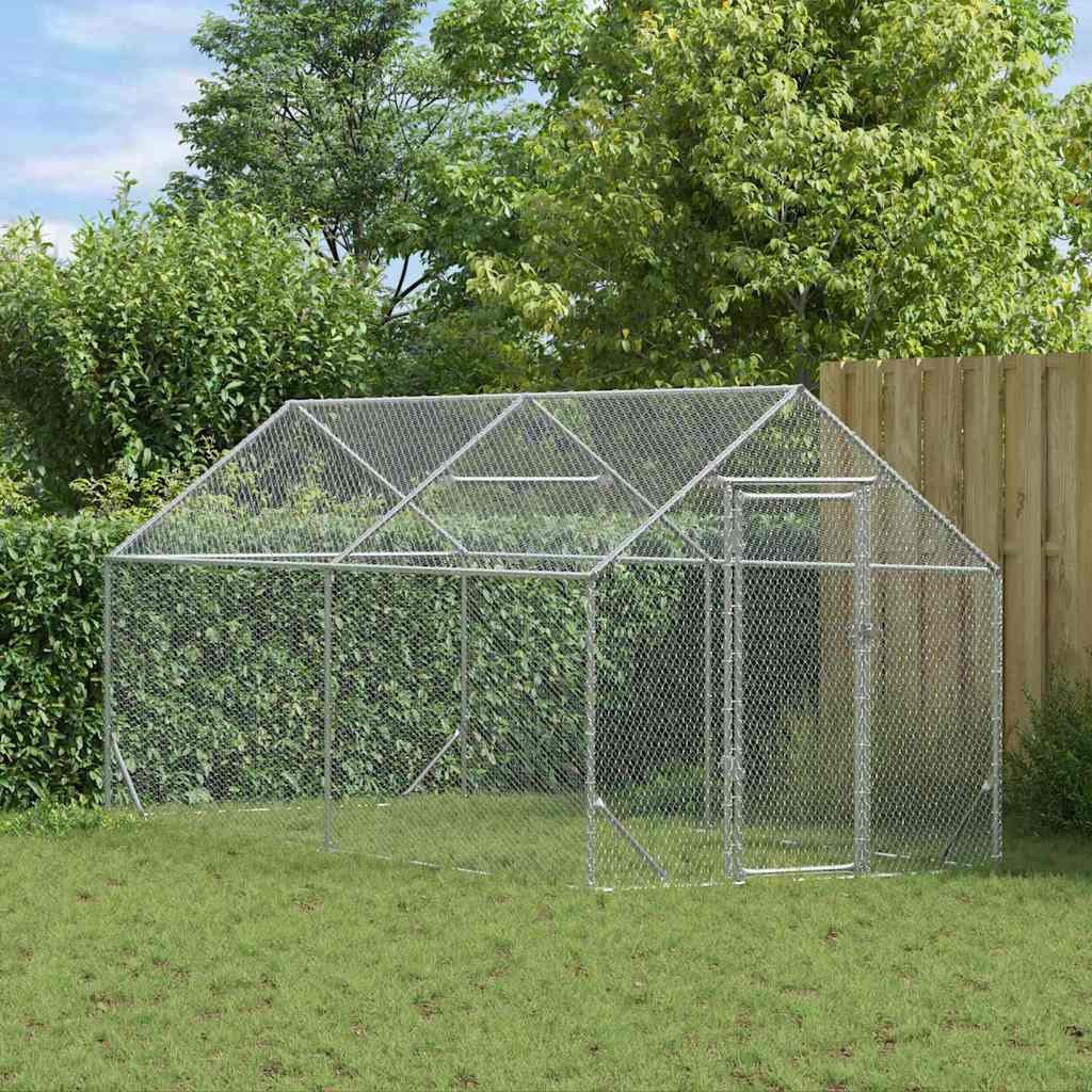 vidaXL Kleintierkäfig, Hühnerkäfig Silber 400 x 170 x 177 cm Verzinkter Stahl