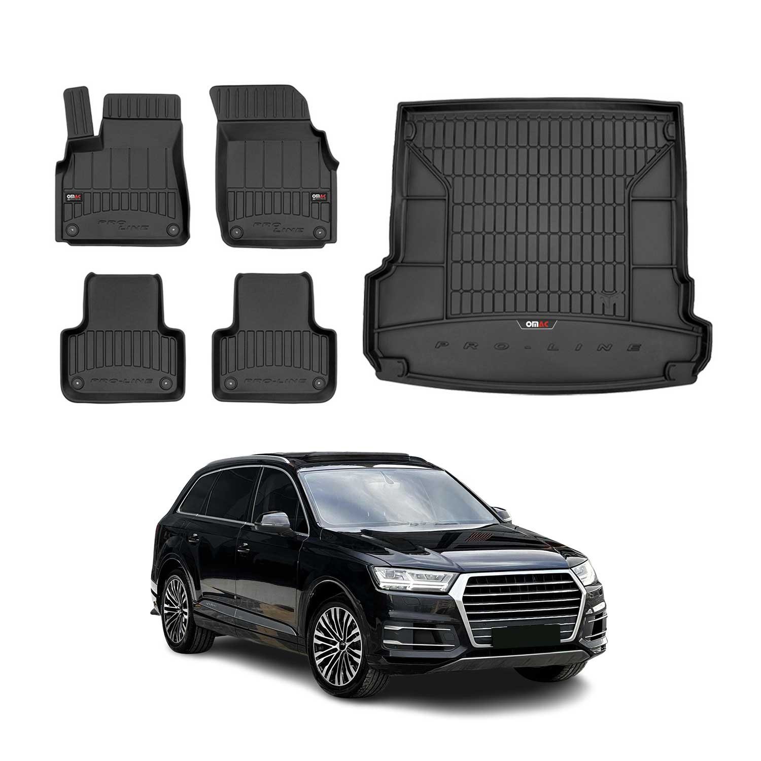 OMAC Auto-Fußmatten Kofferraumwanne Set für Audi Q7 2015-2025 Gummi TPE Schwarz 5x (5 St), für Audi Q7 4M 2015-2025 Audi Q7 4M 2015-2025, Einfache Installation,Antirutsch,Leicht zu reinigen