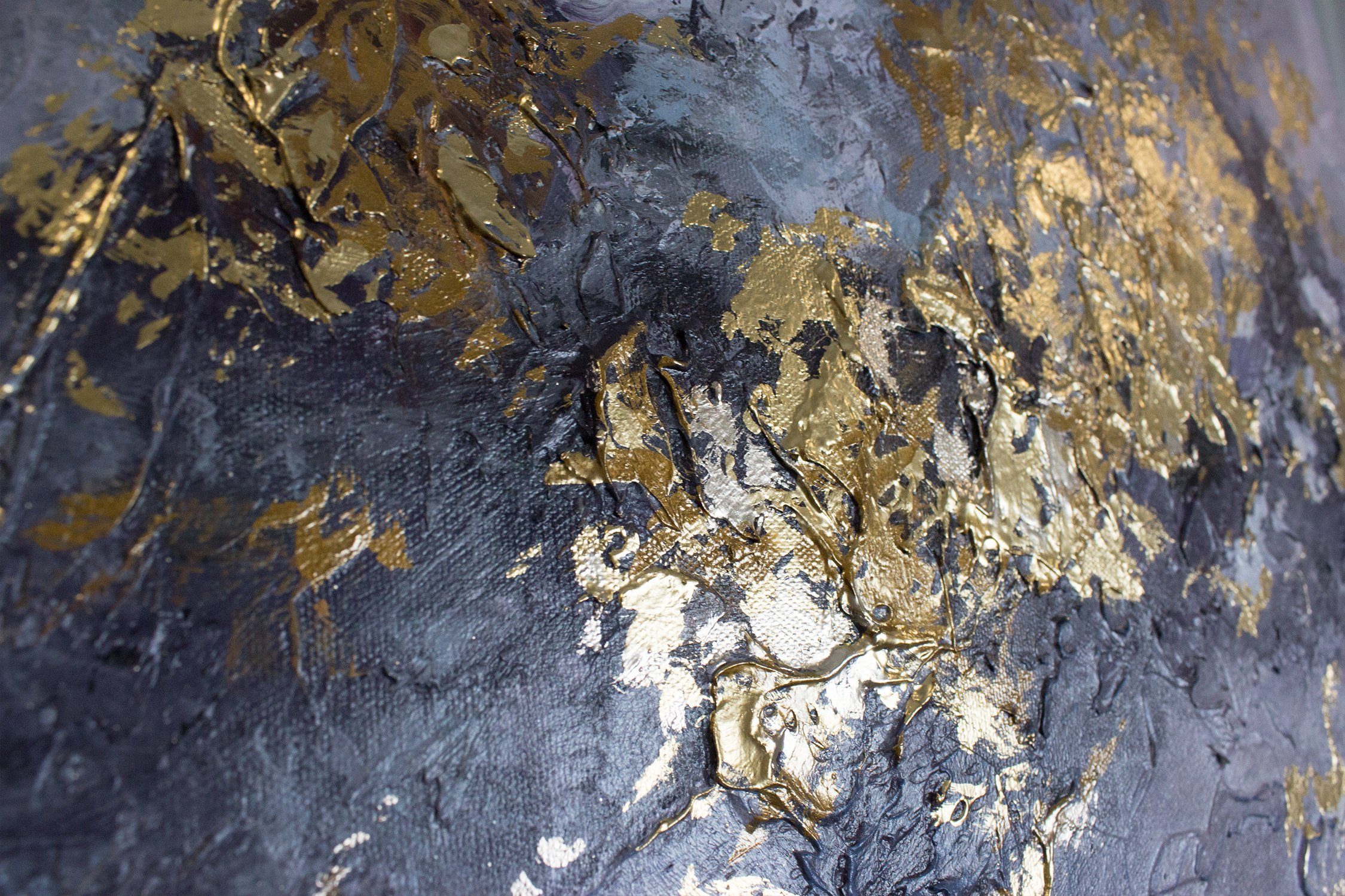 Schattenfugenrahmen Abstraktes Handgemalt Ohne YS-Art Ranaissance, Leinwand Gemälde Weiß Gold Blau Bild Abstrakt,