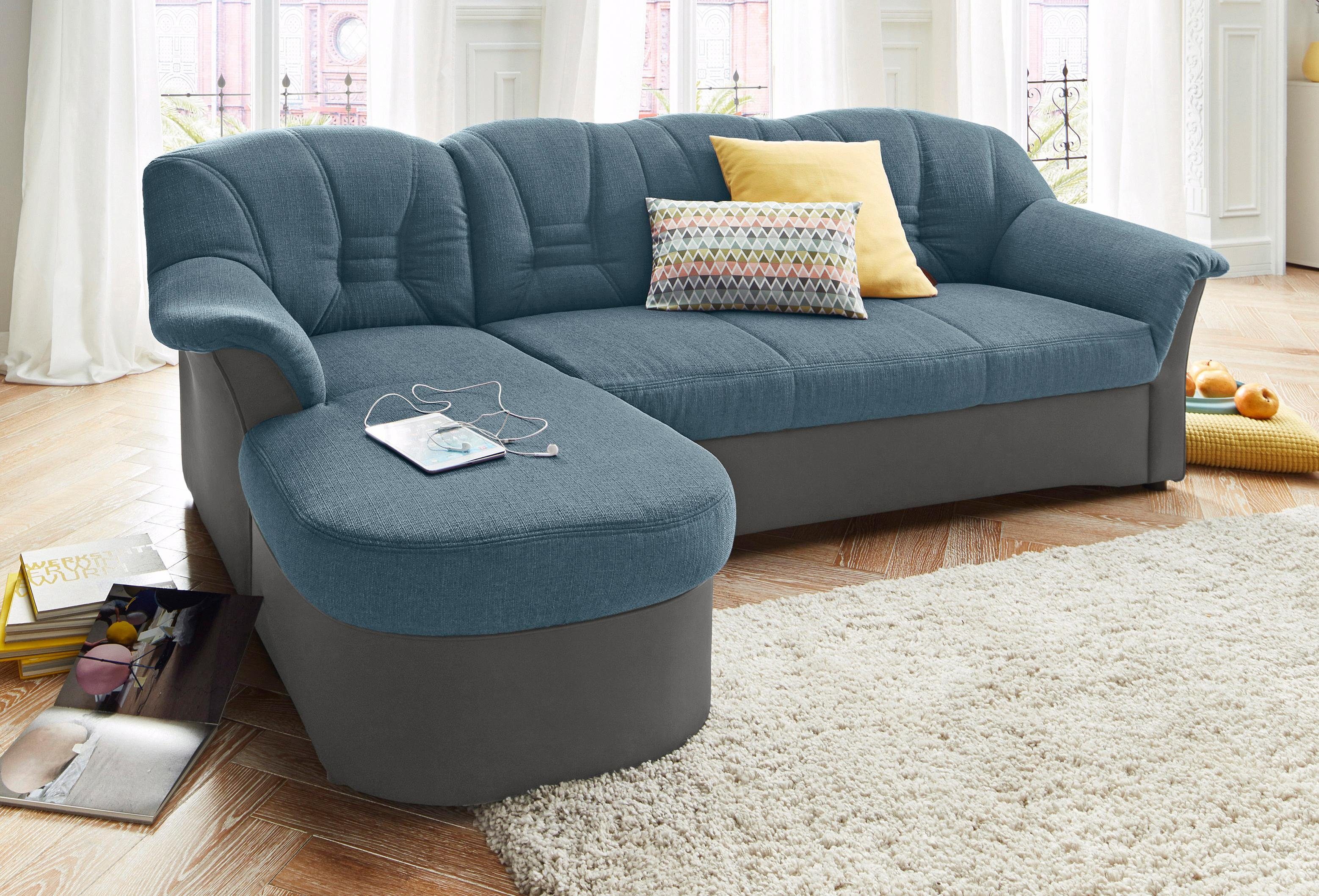 DOMO collection Ecksofa ELVA 233x142 cm, elegante Rückensteppung, bequem, L-Form, whlw. mit Bettfunktion und Federkern