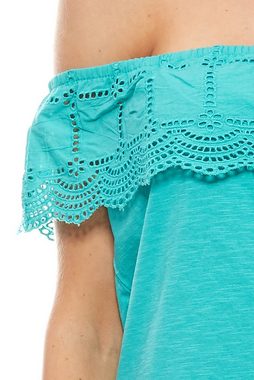 Kaporal Rundhalsshirt KAPORAL Bandeau-Shirt strukturiertes Damen Carmen-Shirt mit Volant Sommer-Shirt Grün