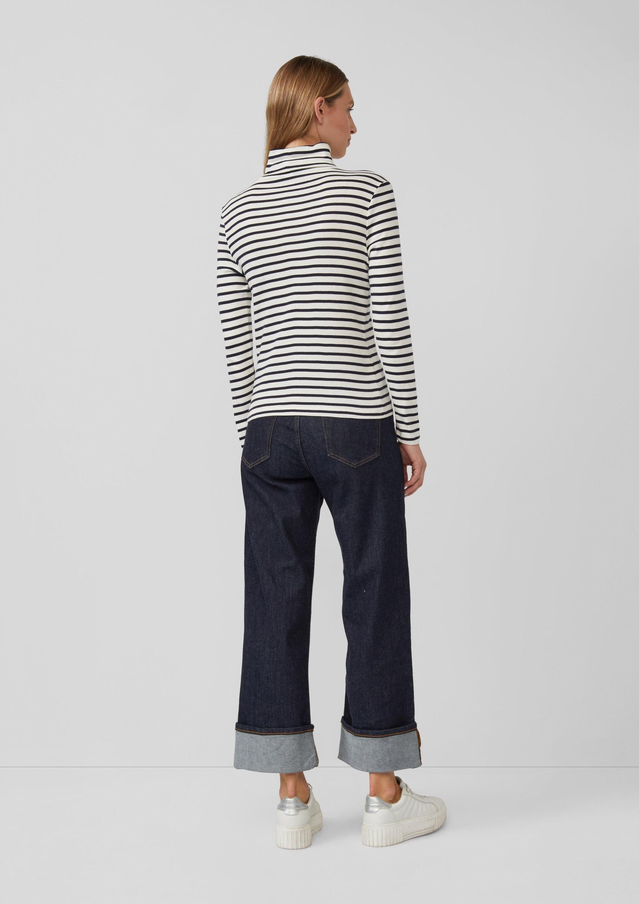 s.Oliver Langarmshirt T-Shirt Gestreiftes Longsleeve im Slim Fit mit Rollkragen
