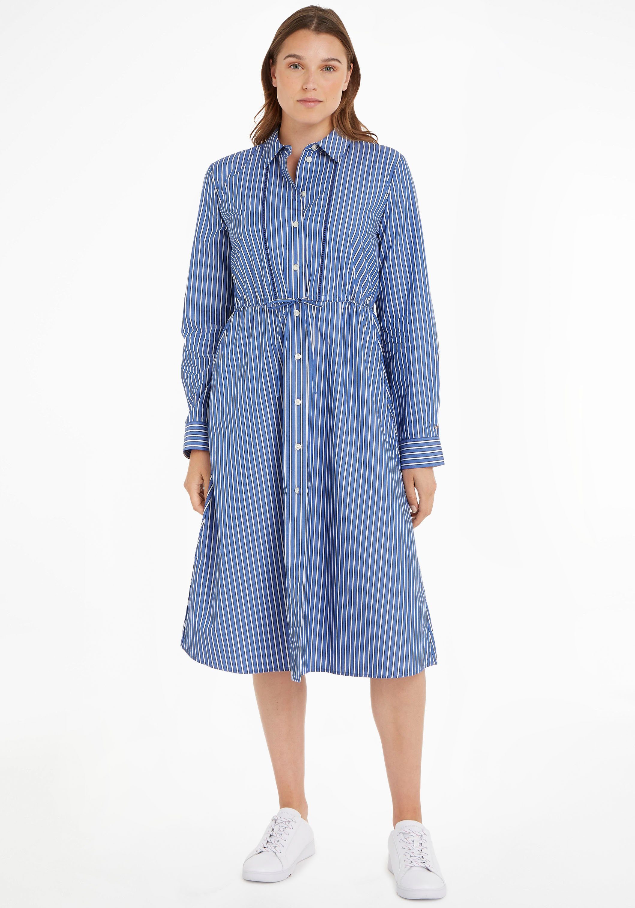 ORG CO Lochstickerei-Bändern mit SHIRT-DRESS süßen Hilfiger Sky MIDI Desert Stp/ Nola (dunkelblau) STRIPE Tommy Blusenkleid