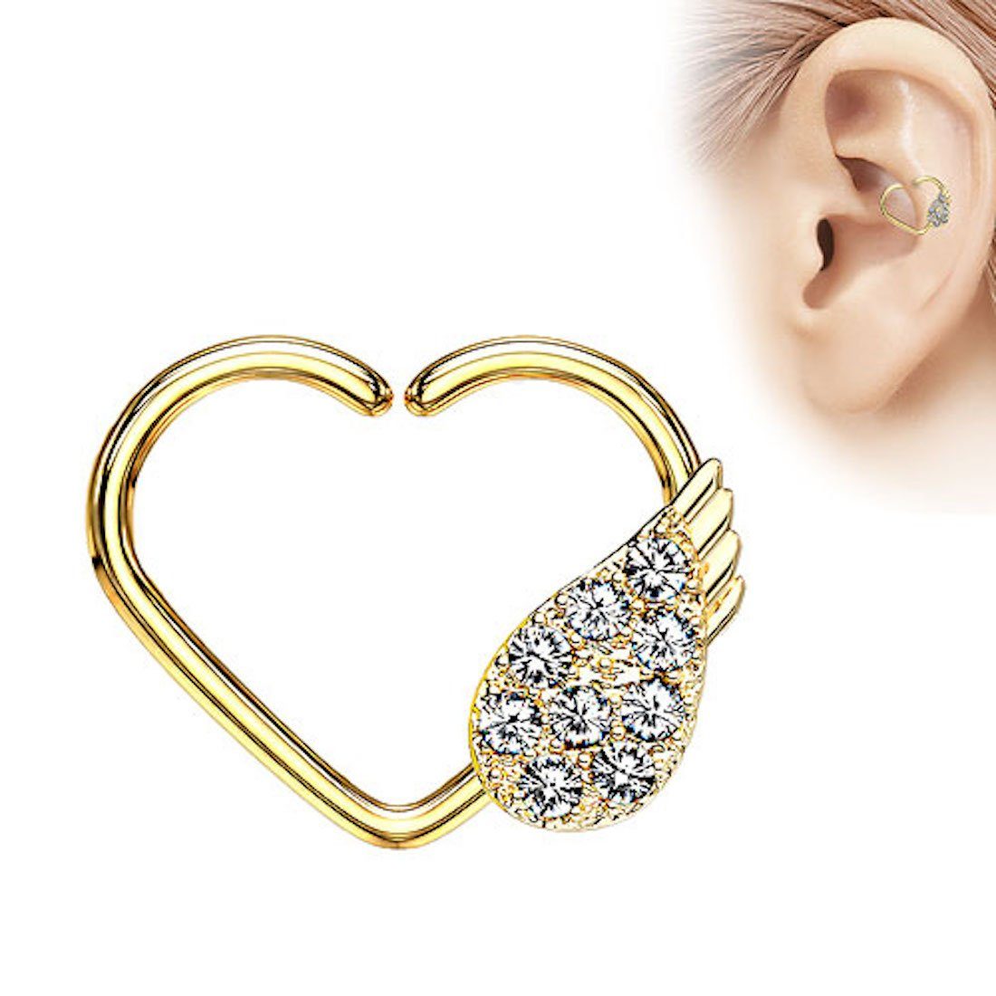 Taffstyle Nasenpiercing Piercing Continuous Ring Kristall Engelsflügel, Ohrpiercing Zirkonia Engelsflügel Glitzer Fake Hoop Clip Nase Lippe