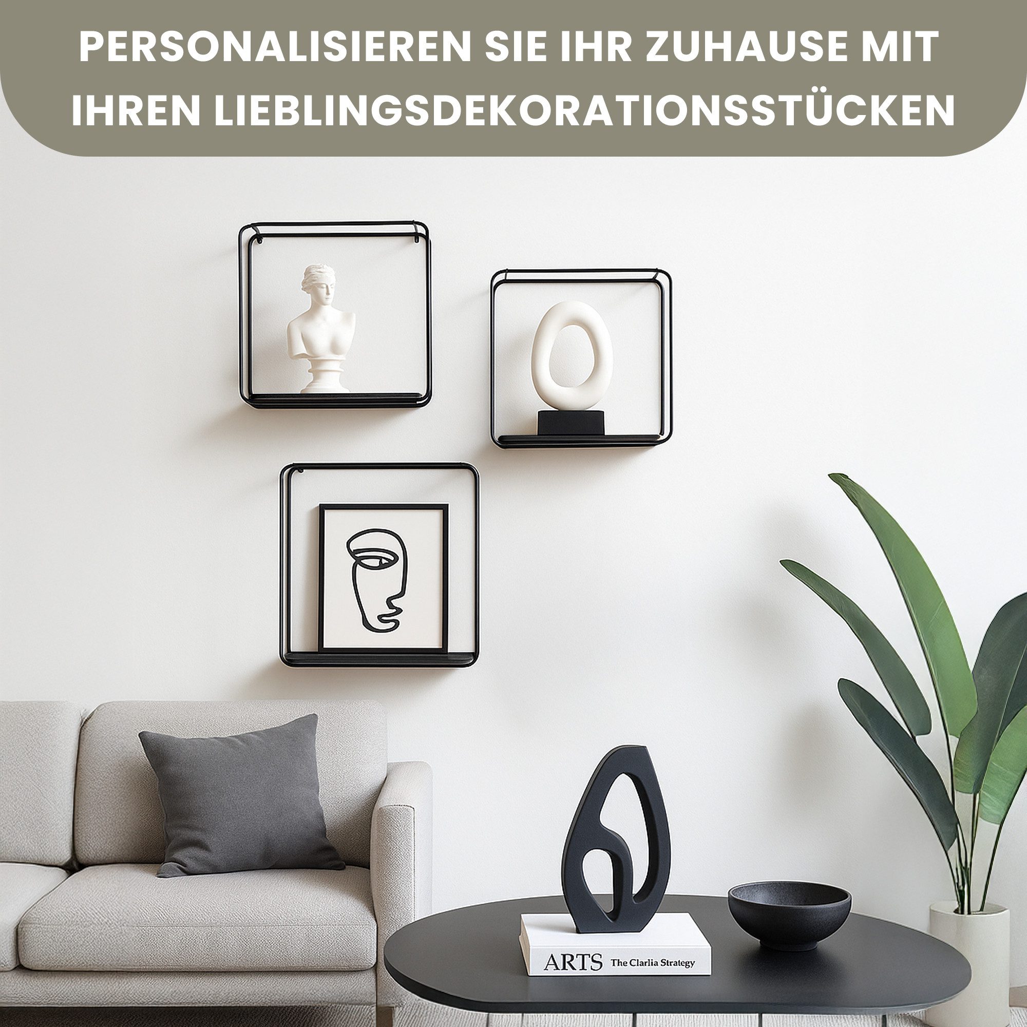 BERLINLODGE® Wandregal Wandregal Metall/Bambus 3er Set Schwarz Hängeregal Wanddeko und Ablage, Modernes Regal Wandmontage Würfelregal Hängeregal Wohnzimmer