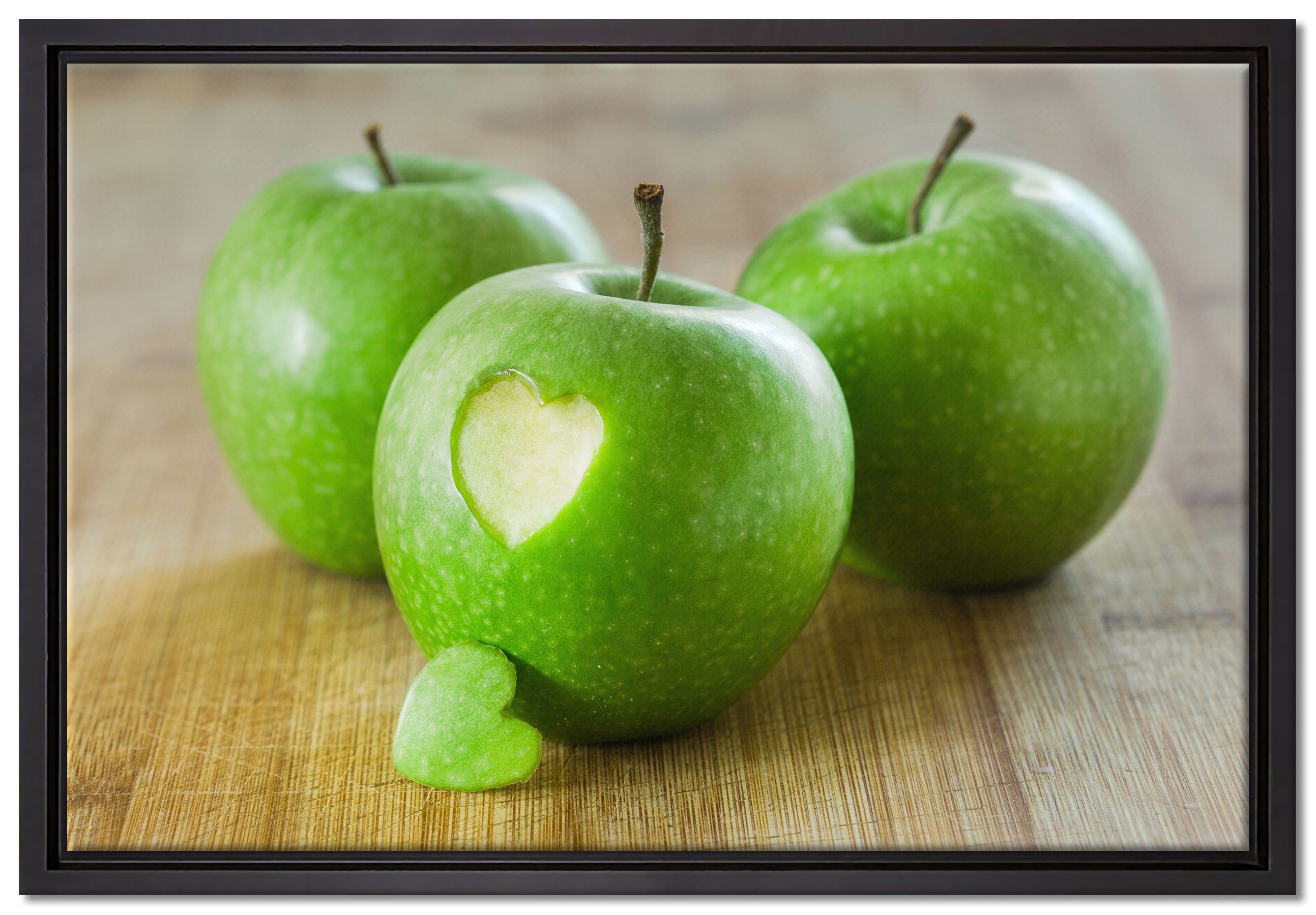 Herzchen Pixxprint St), Apfel, gefasst, fertig im Wanddekoration in einem inkl. Leinwandbild (1 bespannt, Schattenfugen-Bilderrahmen Leinwandbild ein Zackenaufhänger