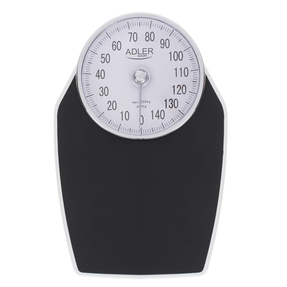 ADLER EUROPE Personenwaage AD 8177 Mechanische Badezimmerwaage bis 150 kg, analog, Körperwaage, großes Ziffernblatt, Kalibrierknopf, Schwarz