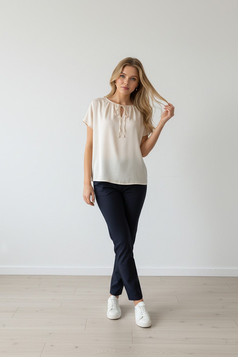 Zuckerwatte Satinbluse mit V-Ausschnitt, SILK TOUCH günstig online kaufen