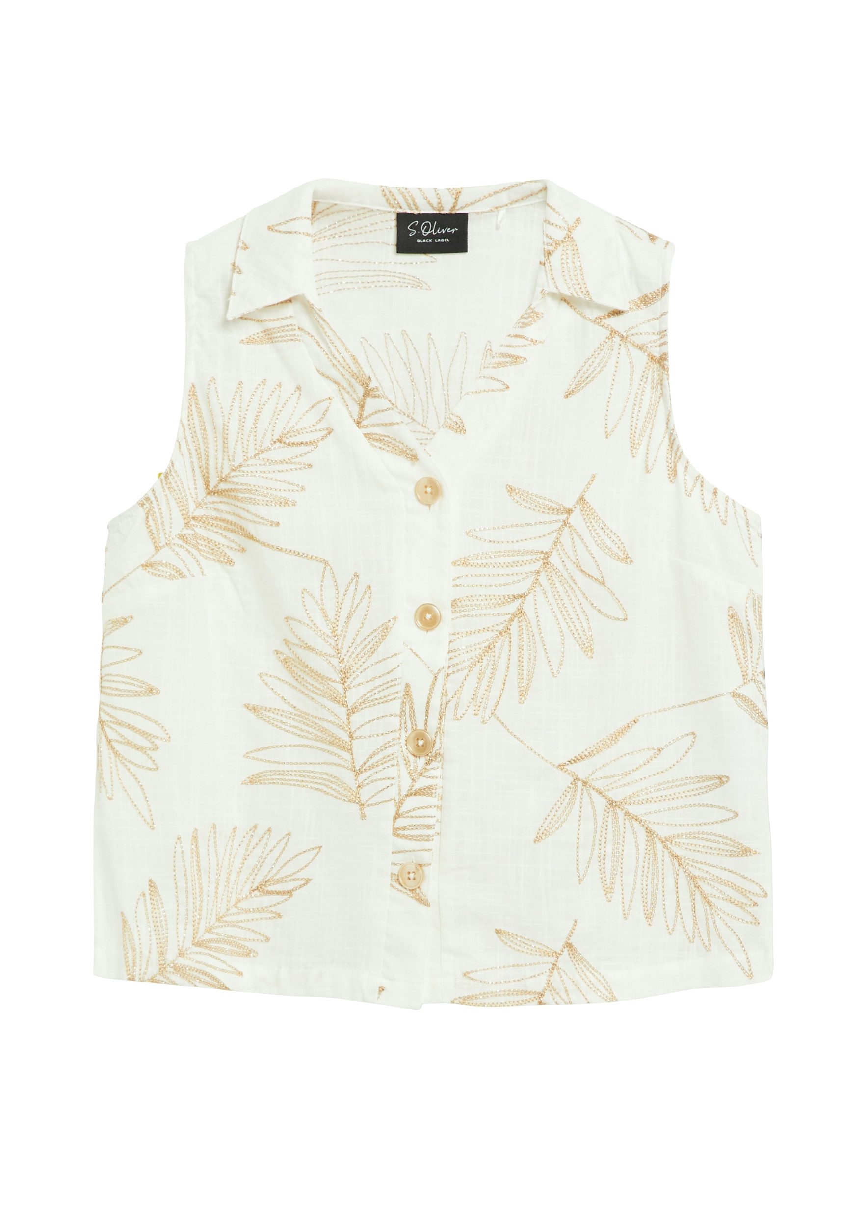 s.Oliver BLACK LABEL Kurzarmbluse ärmellose Bluse mit zartem Blätterprint - s.Oliver Black Label Premium