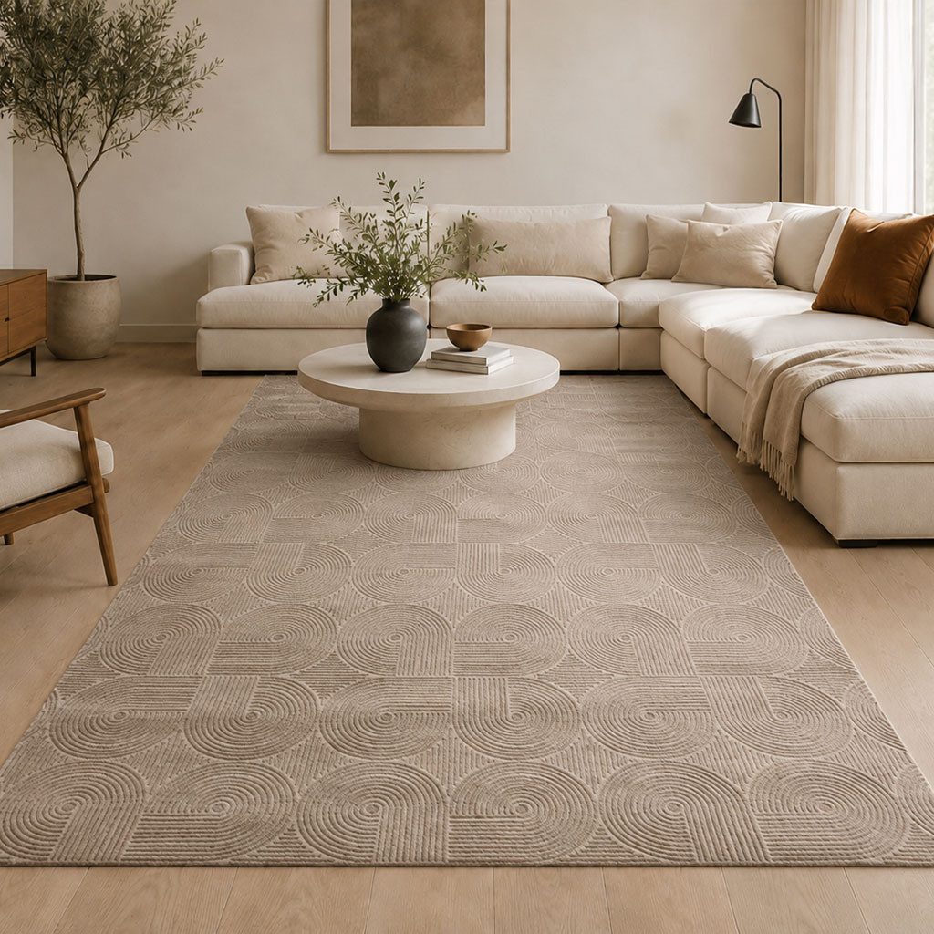 Vimoda Designteppich Kurzflor Teppich Boho 3D Hoch-Tief-Effekt, Rechteckig, Höhe: 12 mm, Teppich Wohnzimmer & Schlafzimmer