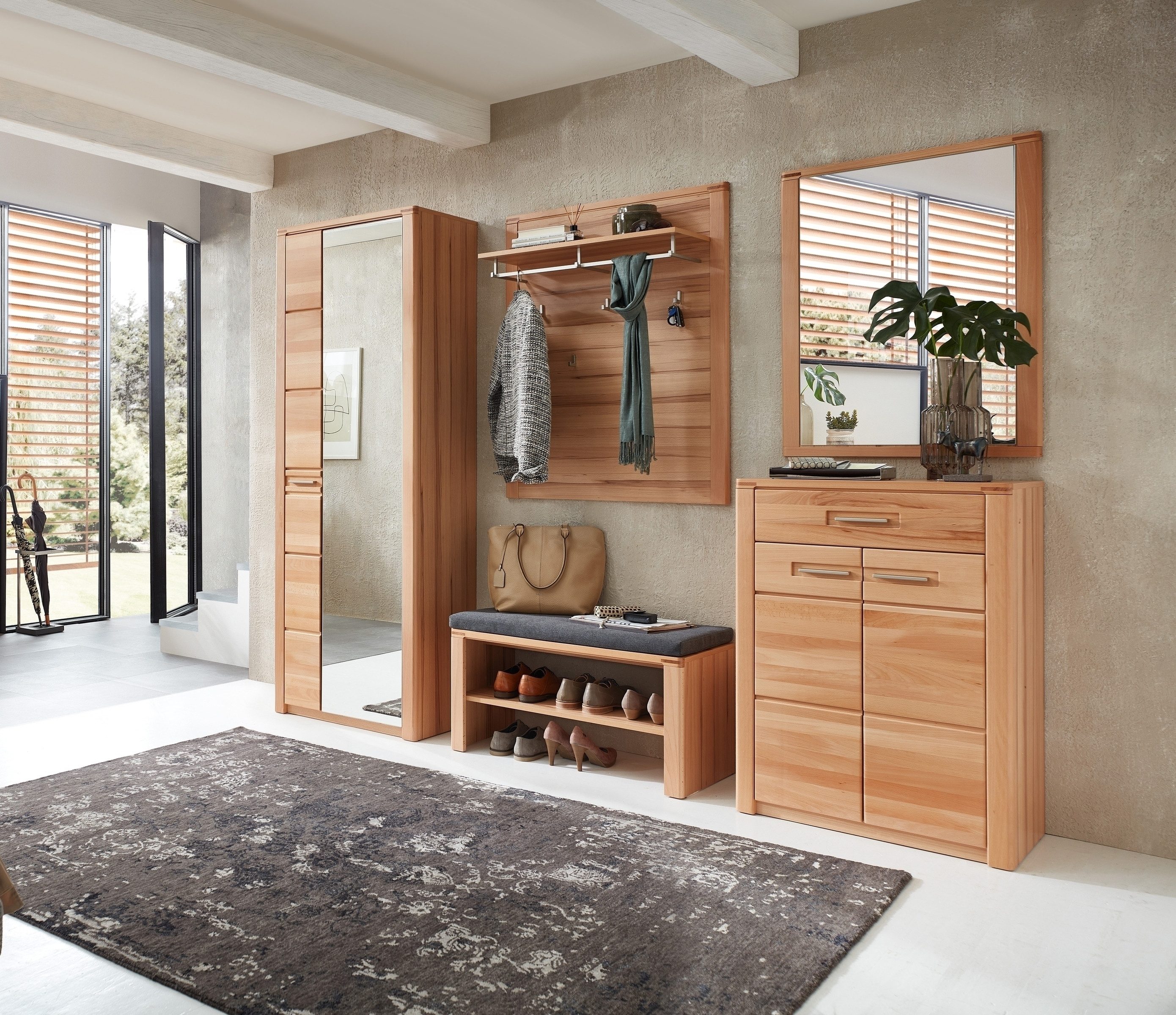 Innostyle Garderobenpaneel 5 Haken, Ablage-Boden, FSC Kernbuche teilmassiv - 90x110x29cm (B/H/T)