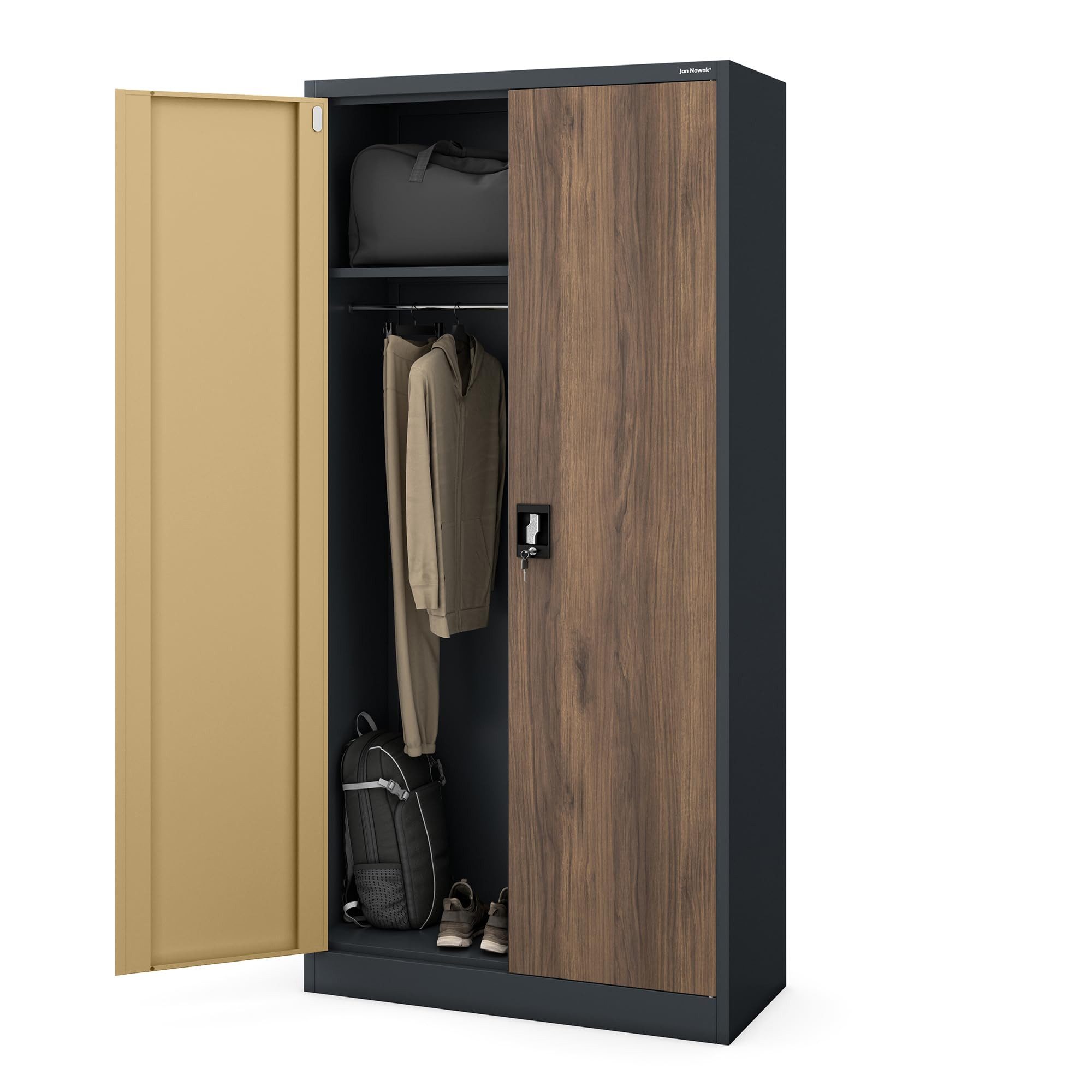 Jan Nowak Mehrzweckschrank Metall Mehrzweckschrank 90 cm DAWID 3 Zonen abschließbar Stahl (Putzschrank Büro Garderobe Sozialraum Kleiderstange Schlüssel, 0,6 mm 185 x 90 x 45 cm Wandmontage Schloss 2 Schlüssel robust) 3 Zonen Halbablage Driegelpunkt-Schloss langlebig 13 Farben