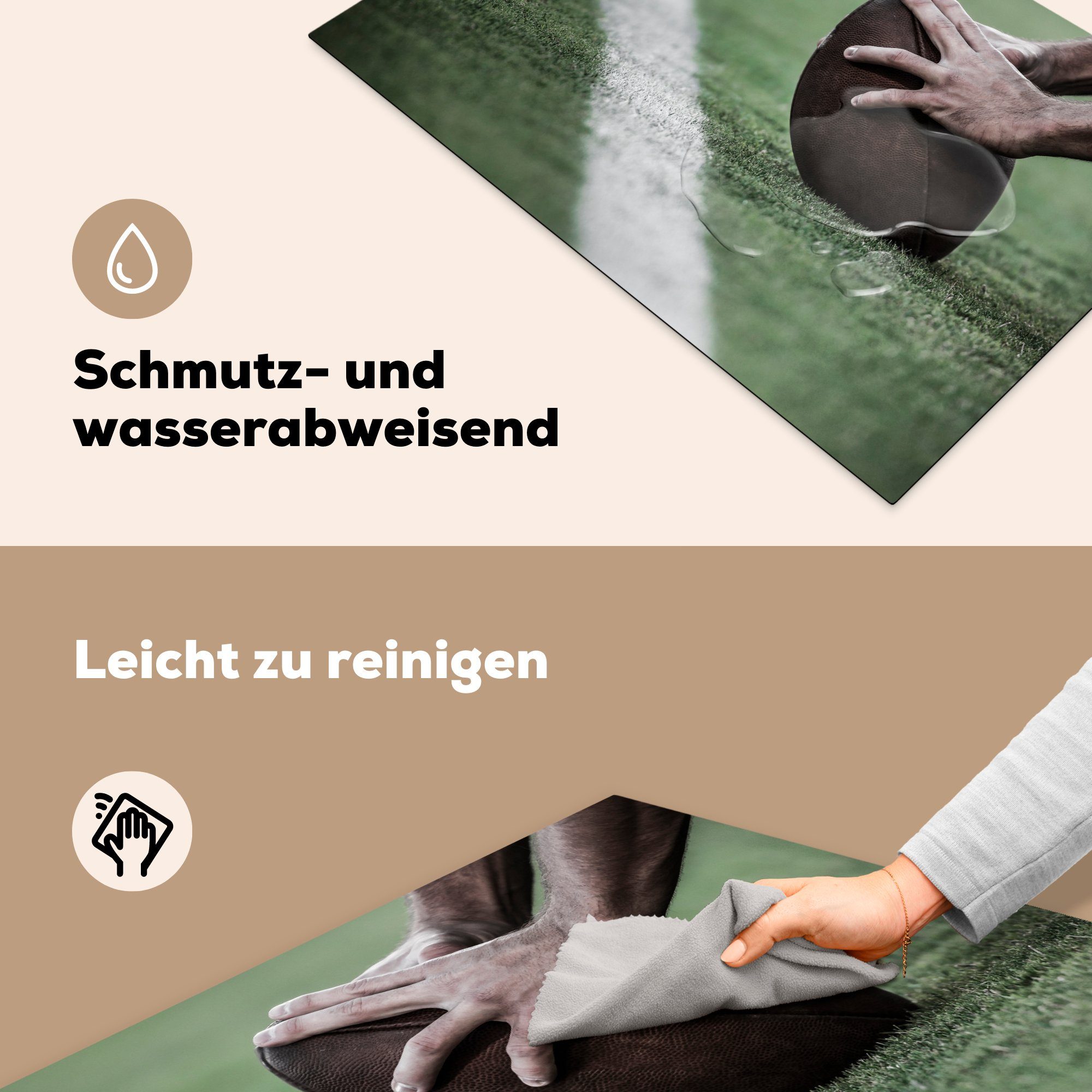 Hände MuchoWow die American Football, tlg), auf einem cm, Induktionskochfeld Ceranfeldabdeckung Schutz für 81x52 Vinyl, (1 küche, Herdblende-/Abdeckplatte