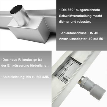 duschspa Duschrinne Edelstahl flach Duschablauf Bodenablauf Ablaufrinne,Griechisch Design mit Siphon, komplettset, 60-100cm höhenverstellbar, selbstreinigend und Geruchssicher