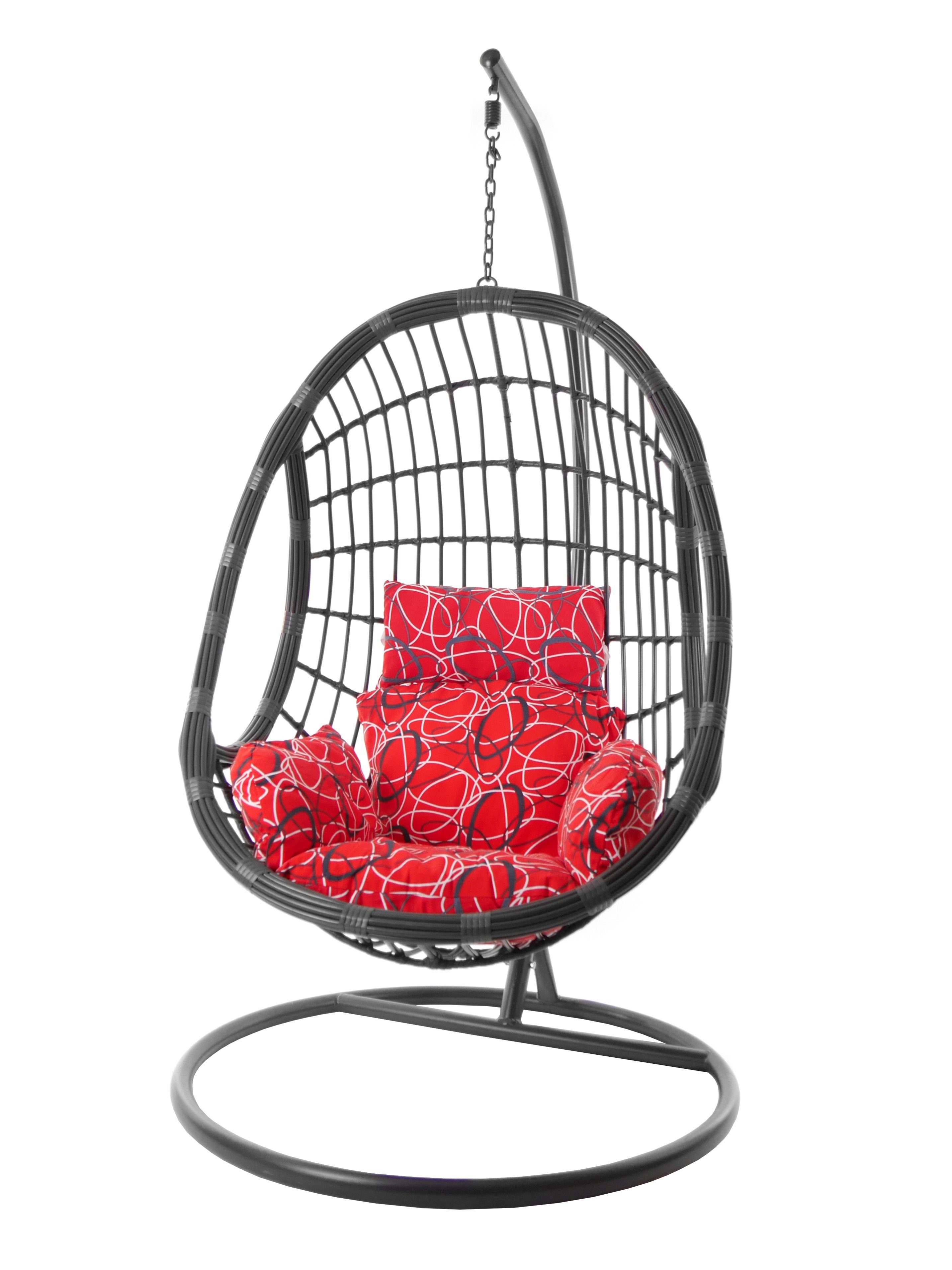 grau, Gestell Hängestuhl und PALMANOVA gemustert grau, moderne Kissen (3088 rot frizzy) KIDEO in red Hängesessel inklusive Hängesessel Loungemöbel,