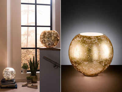 WOFI LED Tischleuchte, kleine Nachttisch-lampe Glas-kugel, Designer Tischlampe Kugelleuchte innen für Fensterbank, Gold Ø 28cm