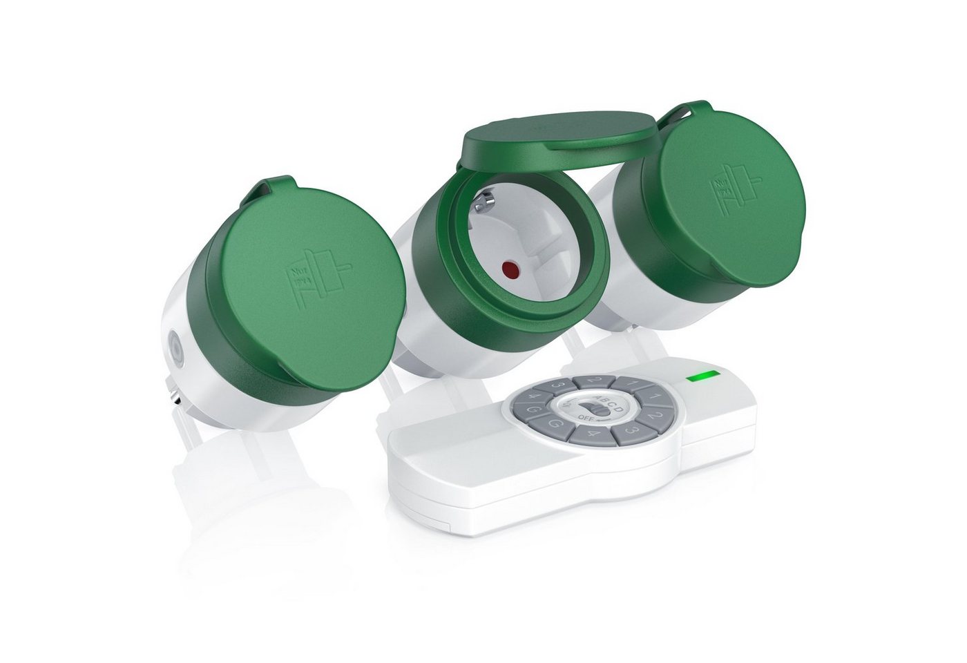 BEARWARE Funksteckdose Outdoor Funksteckdosen-Set mit Fernbedienung, max. 3680 W, 3-St., 3x Outdoor Steckdosen Set + Fernbedienung, für Außenbereich max. 25m