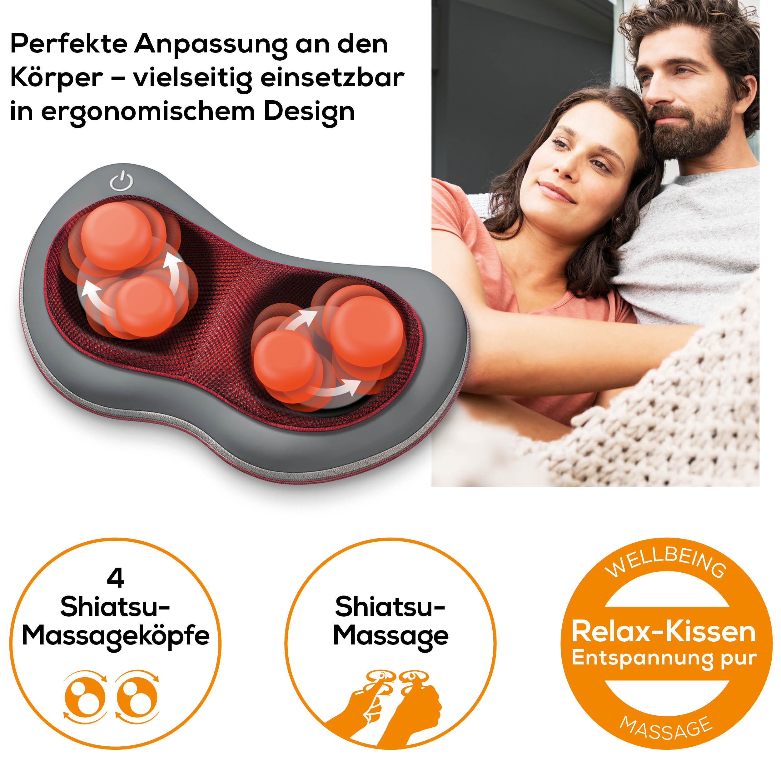 BEURER Shiatsu-Massagekissen MG 149 für wohltuende Shiatsu-Massagen mit 4 Massageköpfen, Mit Licht- und Wärmefunktion, waschbarer Bezug bei 30°C