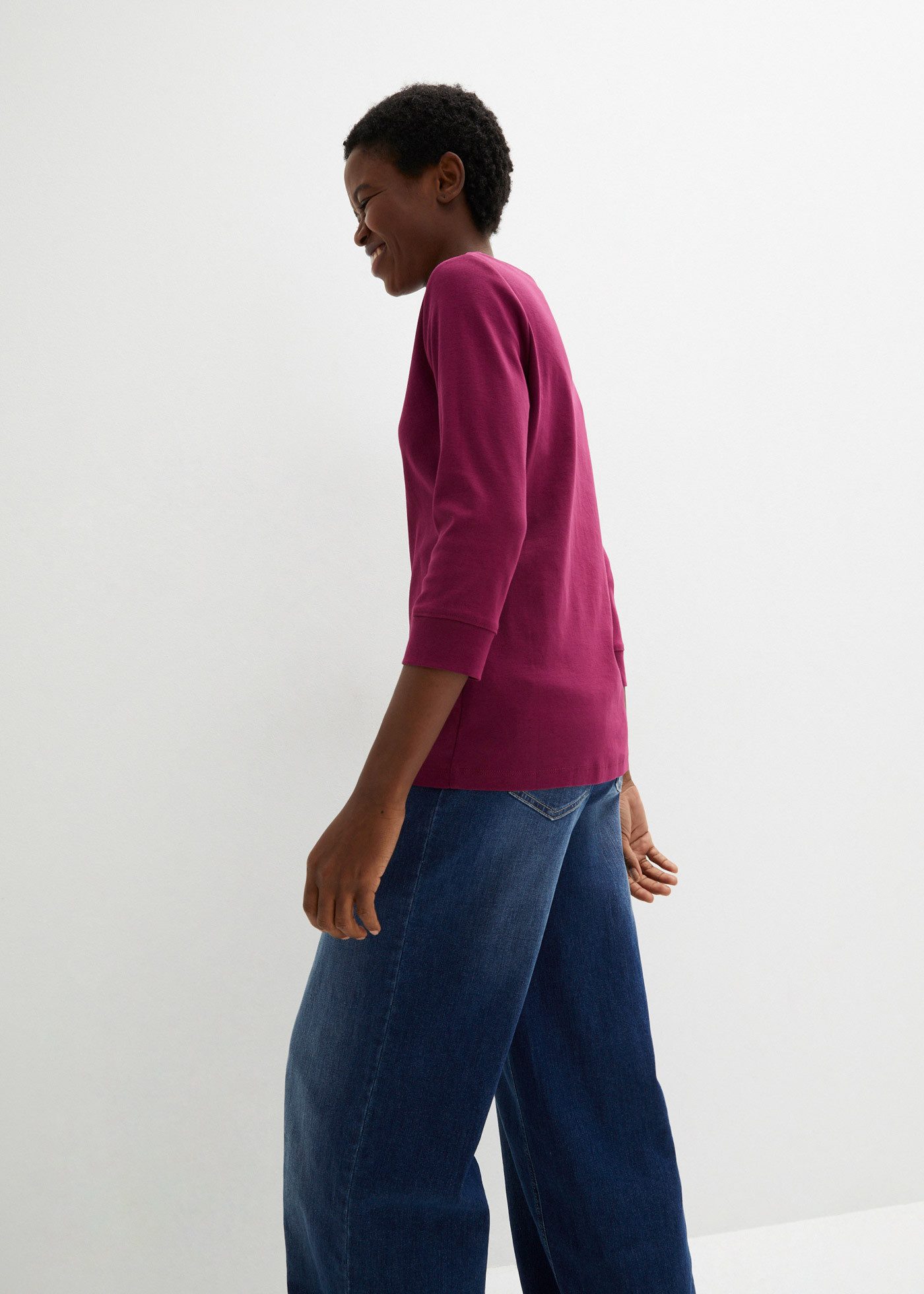bonprix Langarmshirt mit 3/4-Arm, U-Boot-Ausschnitt, bequeme Passform, aus Baumwolle