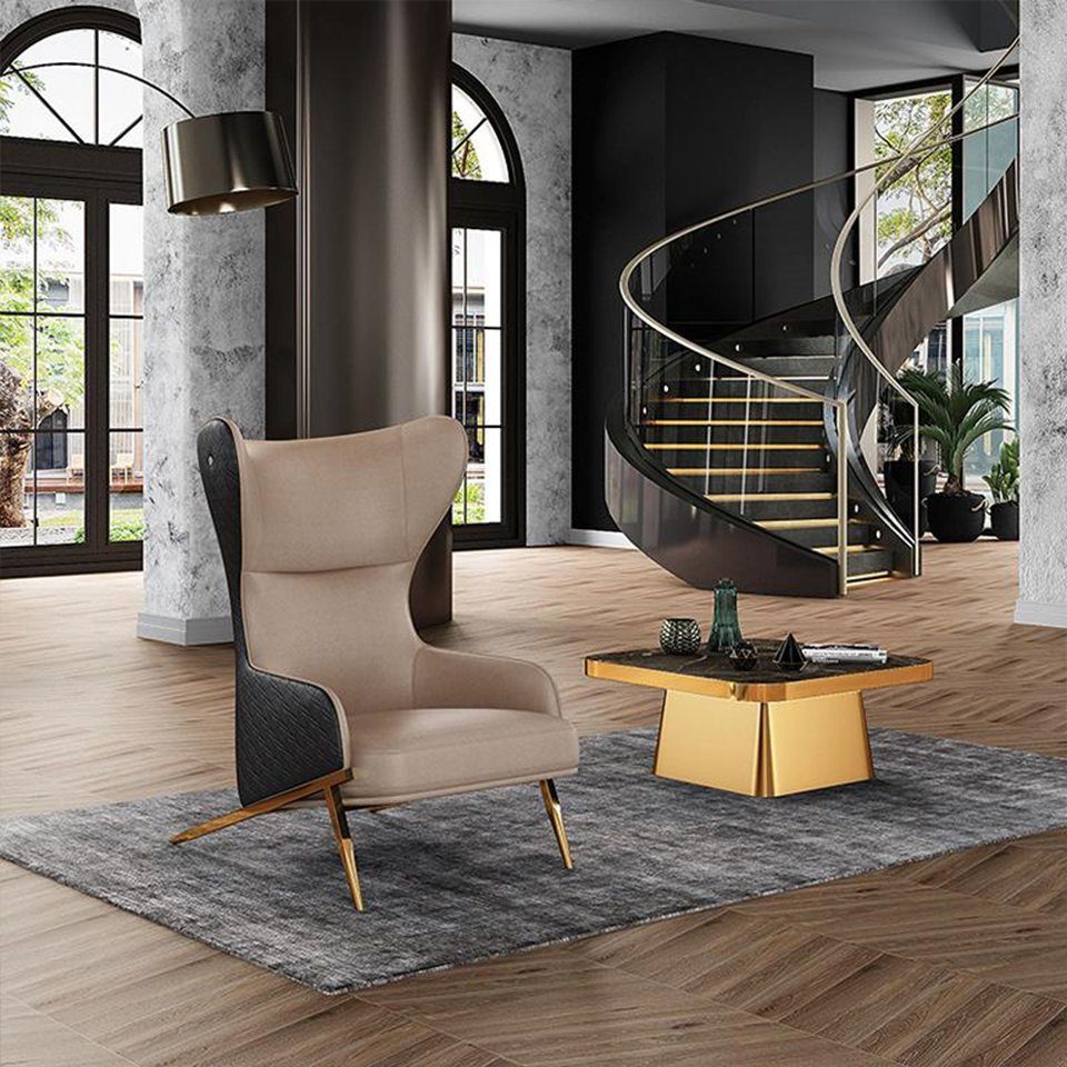 JVmoebel Sessel, Luxus Sessel Einsitzer Sofa Couch Möbel Einrichtung Kanzlei Hotel Neu Beige/Schwarz