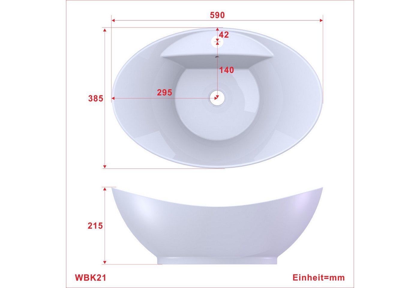 Thumbnail - AQUABATOS Waschbecken Aufsatzwaschbecken mit/ohne Hahnloch rund oval eckig 30 40 50 60cm (Handwaschbecken Gäste wc Wasch...