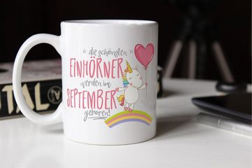 MoonWorks Tasse Geschenk-Tasse die schönsten Einhörner werden im September geboren MoonWorks® Geburtstags-Tasse einfarbig, Keramik