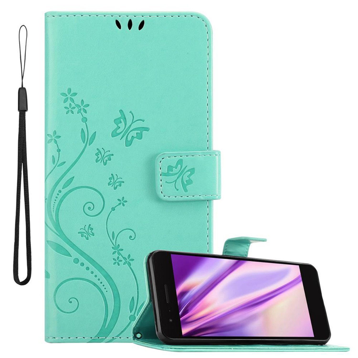 Cadorabo Handyhülle für LG K8 2018 / K9 2018 Hülle LG K8 2018 / K9 2018, Hülle Schutzhülle Blumen Flower mit Standfunktion Kartenfach Magnet