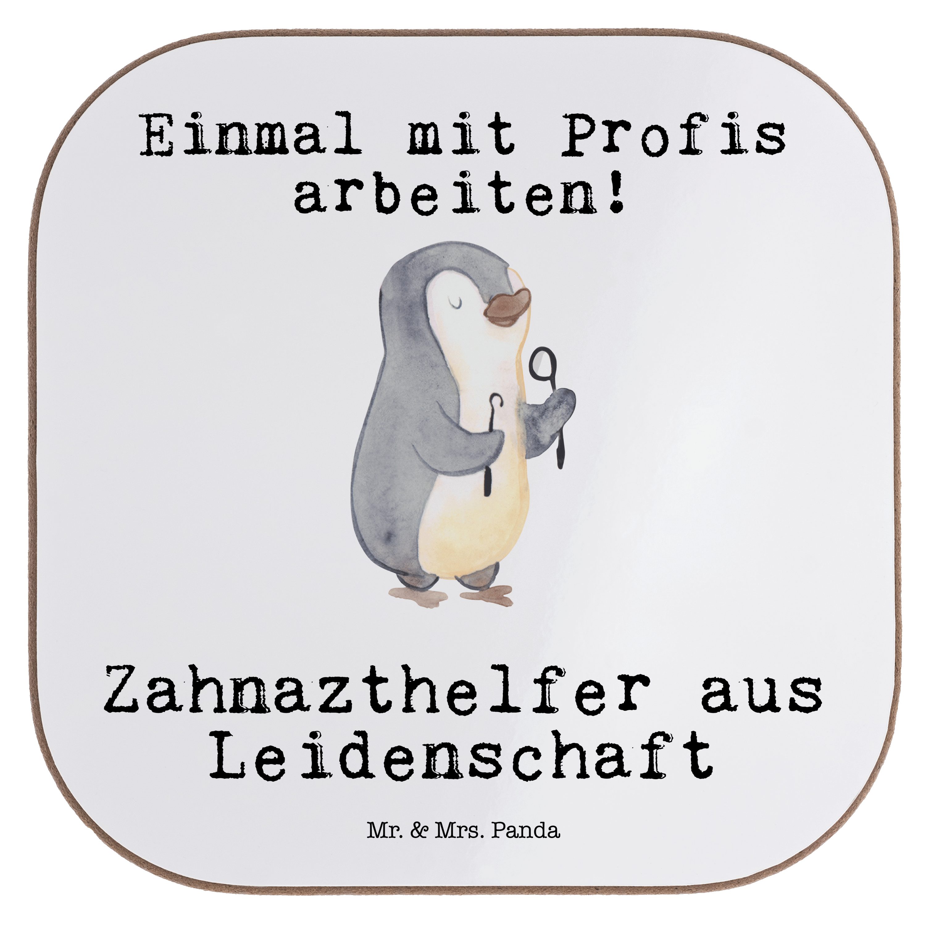 Mr. & Mrs. Panda Getränkeuntersetzer Zahnarzthelfer aus Leidenschaft - Weiß - Geschenk, Jubiläum, Bierdeck, 1-tlg. | Getränkeuntersetzer