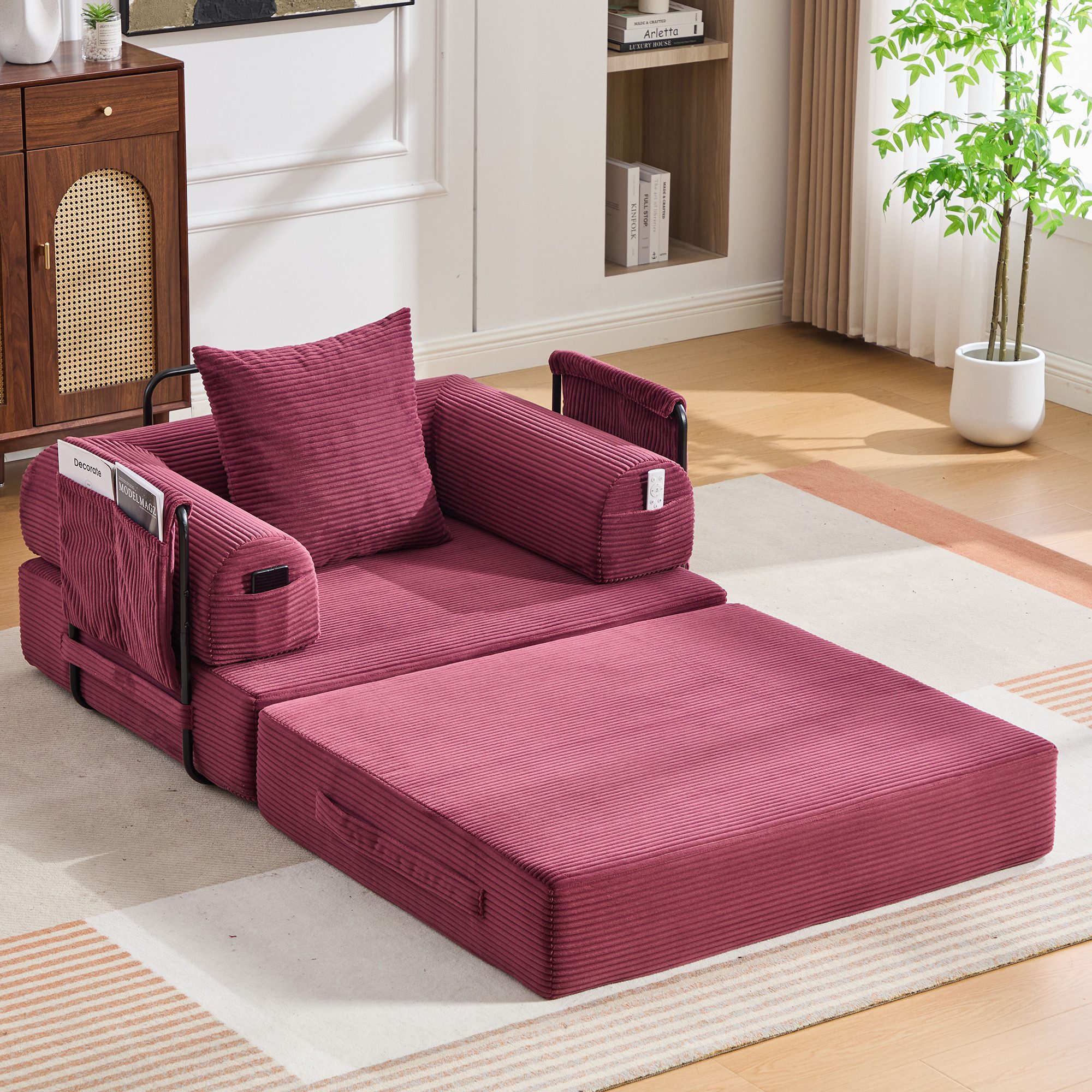 Odikalo Loungesofa Relaxsofa Armlehnensofa mit Schlaffunktion & Metallrahmen, Cord, Cord-Kompressionssessel – ergonomisches Design + dicke Polsterung für langanhaltenden Komfort. Inkl. Seitentasche & Kissen, frei kombinierbar.