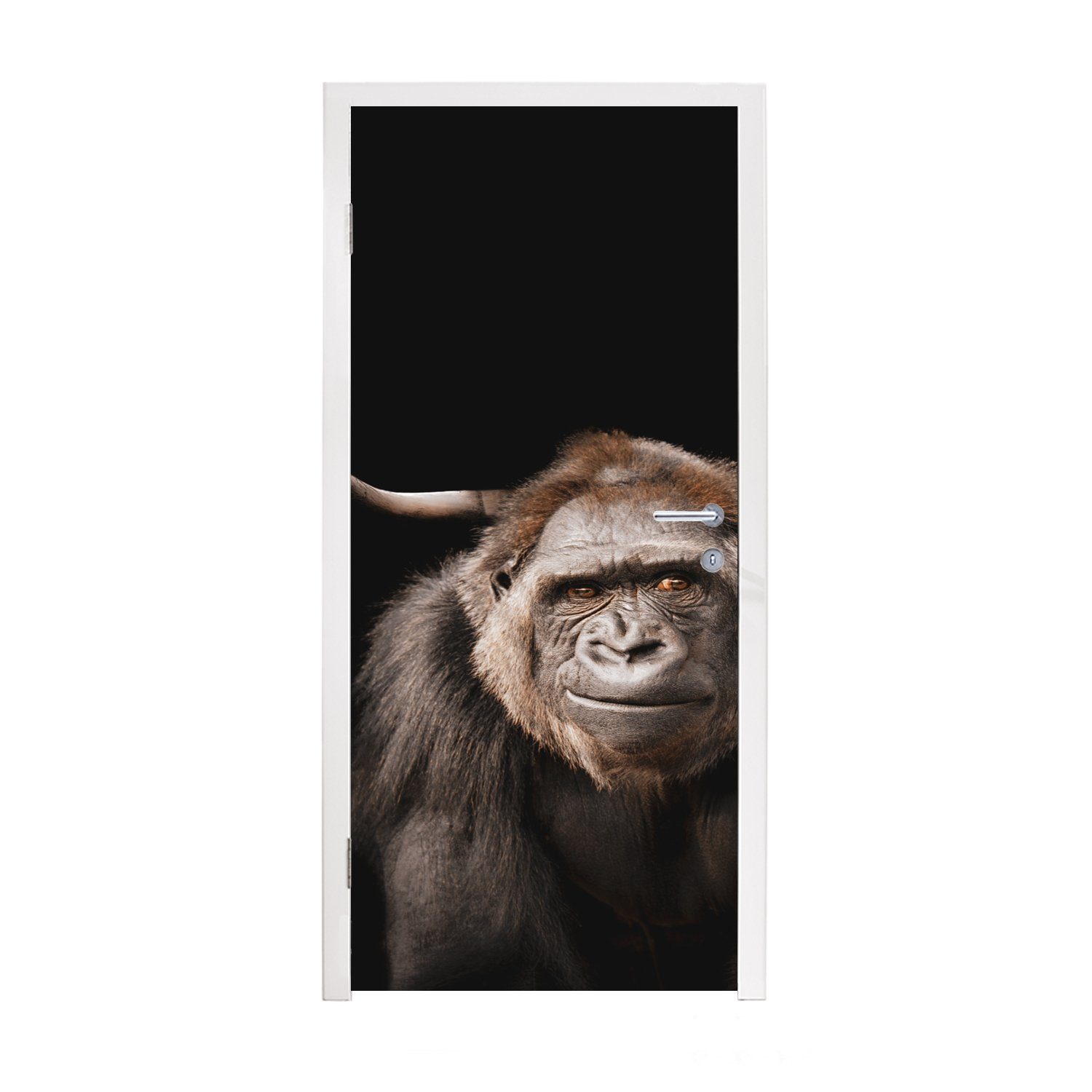 MuchoWow Türtapete Scottish Highlander - Gorilla - Schwarz, Matt, bedruckt, (1 St), Fototapete für Tür, Türaufkleber, 75x205 cm