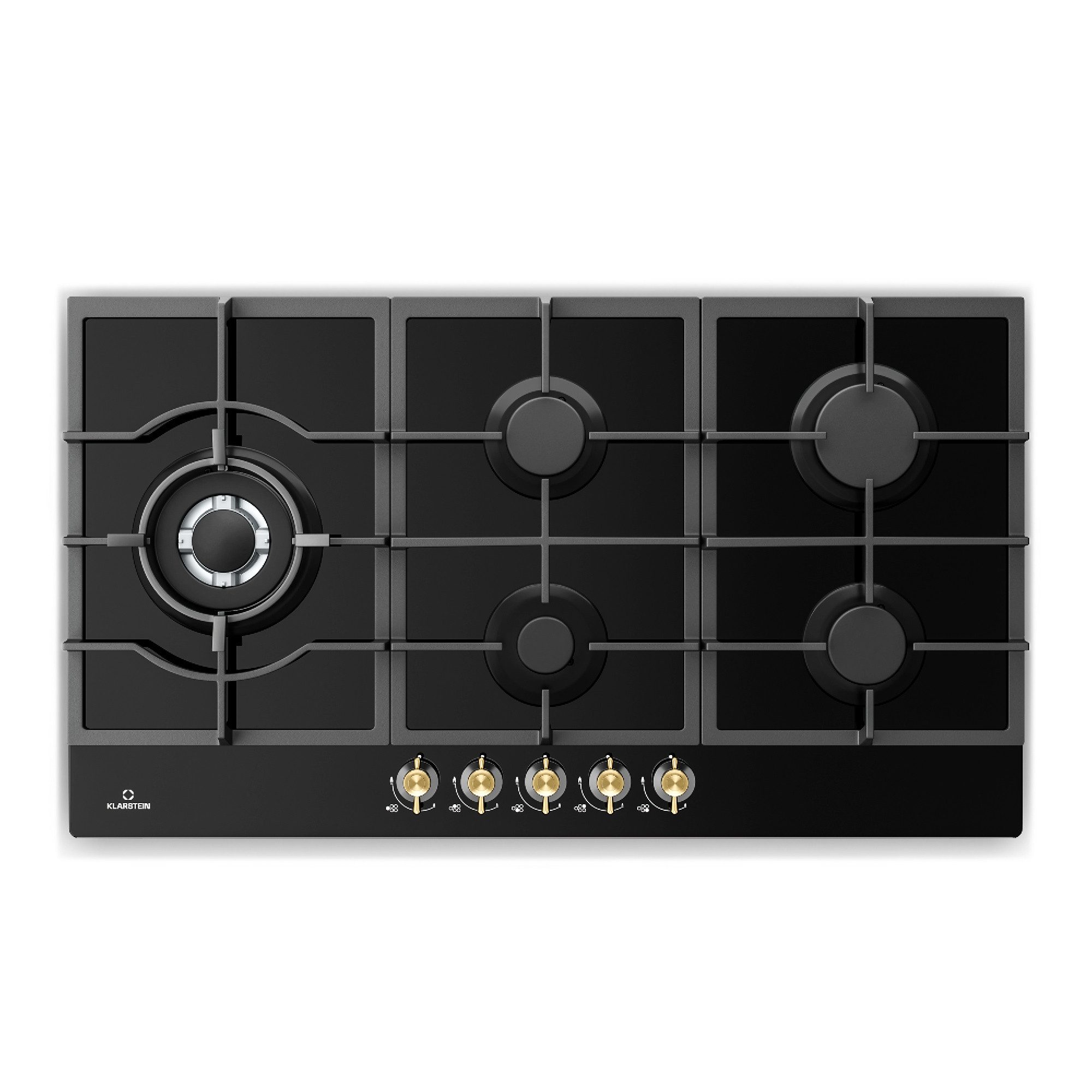 Klarstein Gas-Kochfeld Victoria Chef Edition Gas 5 Zonen Wok-Brenner Glaskeramik Retro, Gasherd Einbau Hob mit Wok-Brenner & elektrischer Zündung