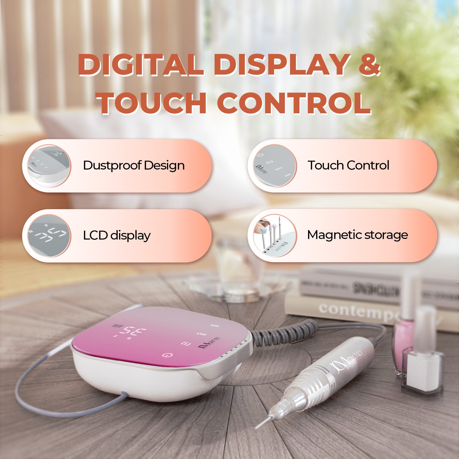 JCMaster Maniküre-Pediküre-Set TouchPro+ Nagelfräser 35000RPM mit Aufsätze Bits, Profi Nagel Fräsmaschine für Gelnägel, Acrylnägel, Kunstnägel