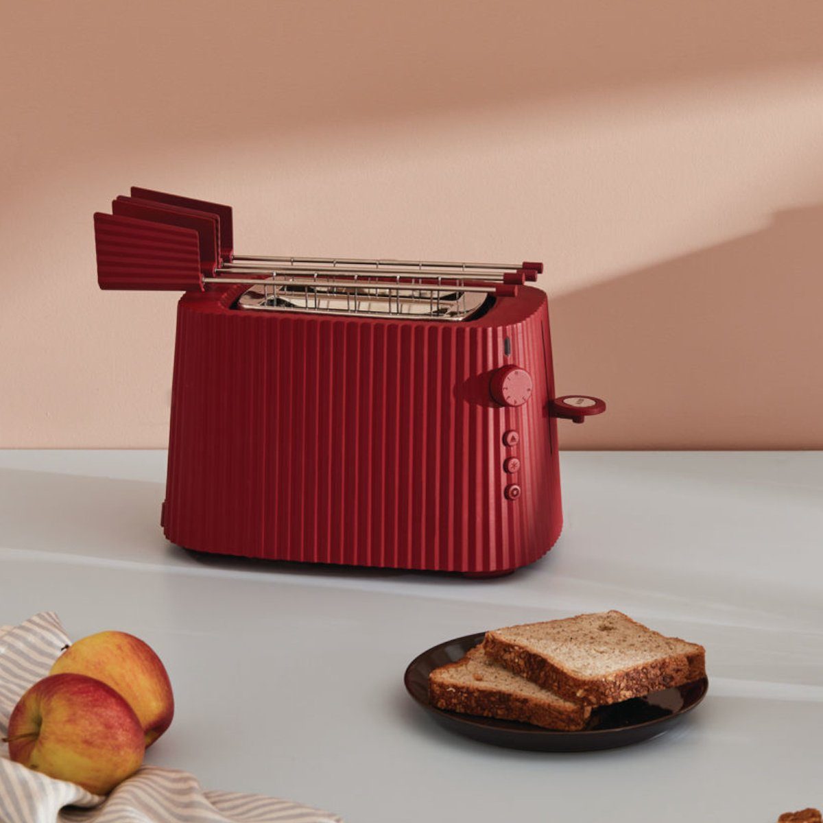 Stecker, Alessi Toaster 850 Leistung Farbwahl, - Rot Elektrische Plissé Watt Toaster Europäischer
