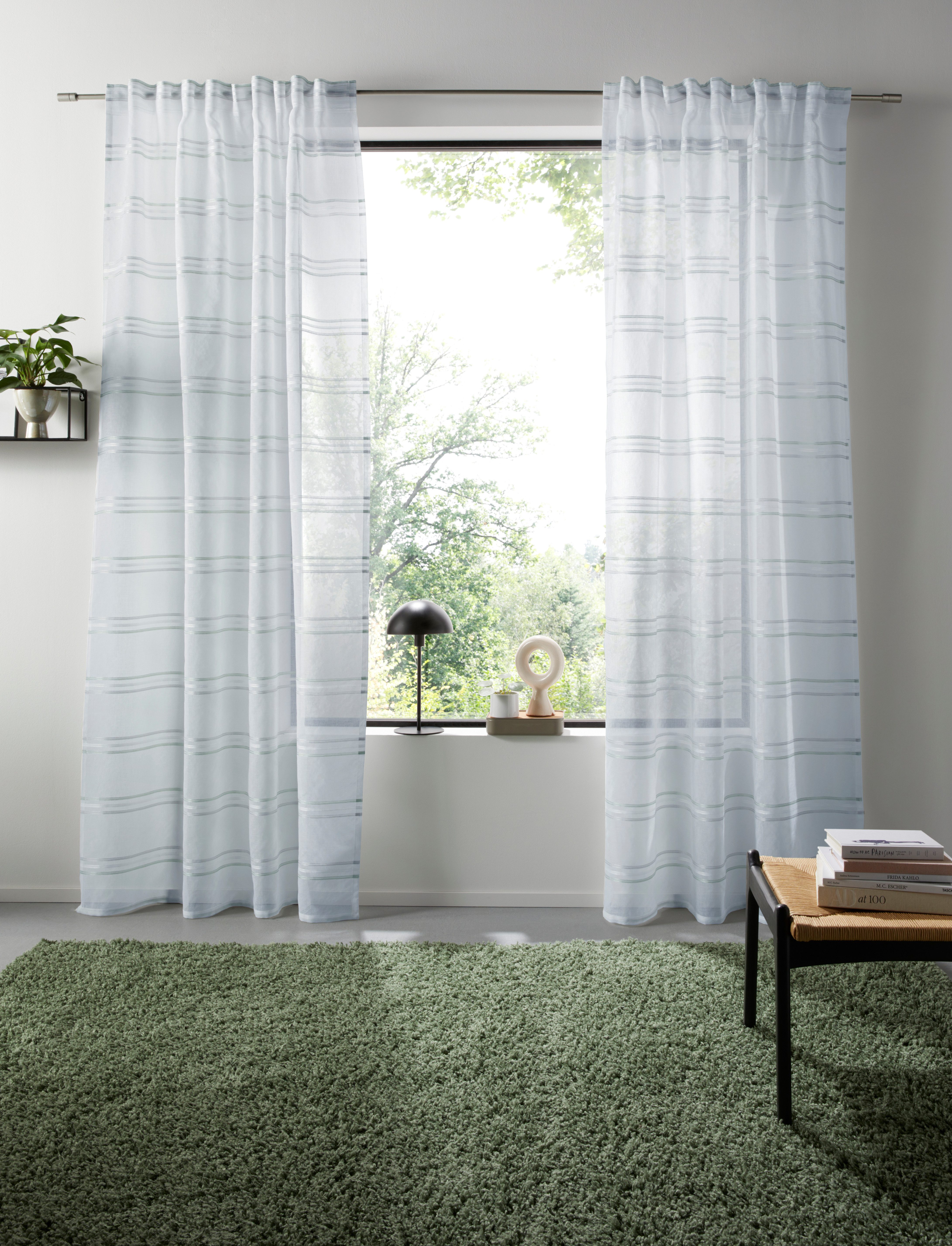 OTTO home Gardine Sirii (1 St), Multifunktionsband, halbtransparent, Polyester, Halbtransparent, angenehme Haptik, mit Querstreifen, modern