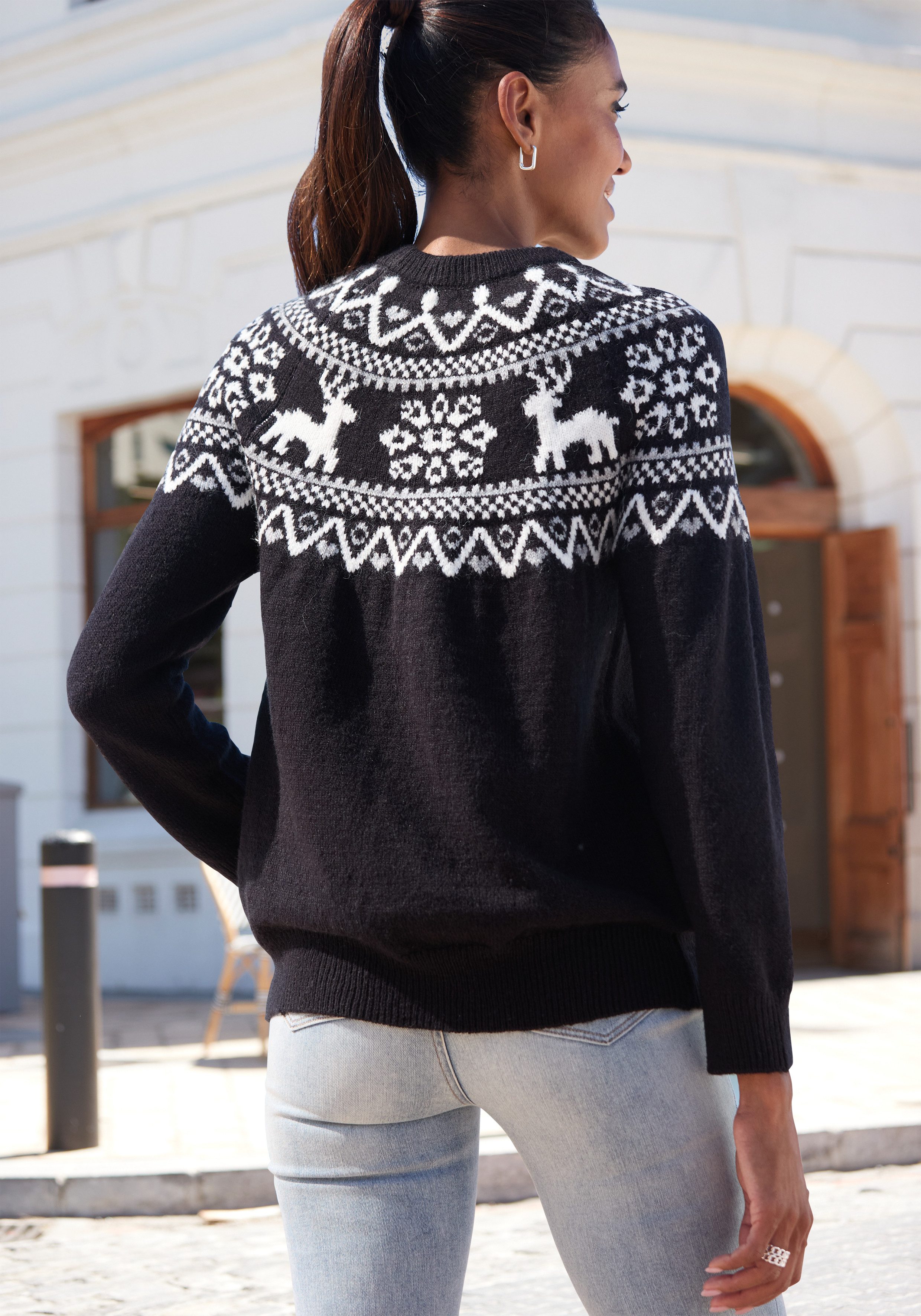 LASCANA Norwegerpullover aus weichem Strick, Weihnachtspullover, Strickpullover mit Wintermotiv